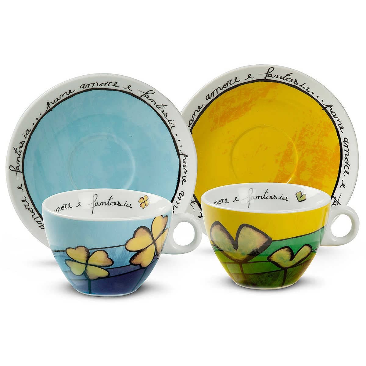 Egan PAF12/1C Cappuccino Cup Set, Porcelain, Sky Blue/Green, 4 Units