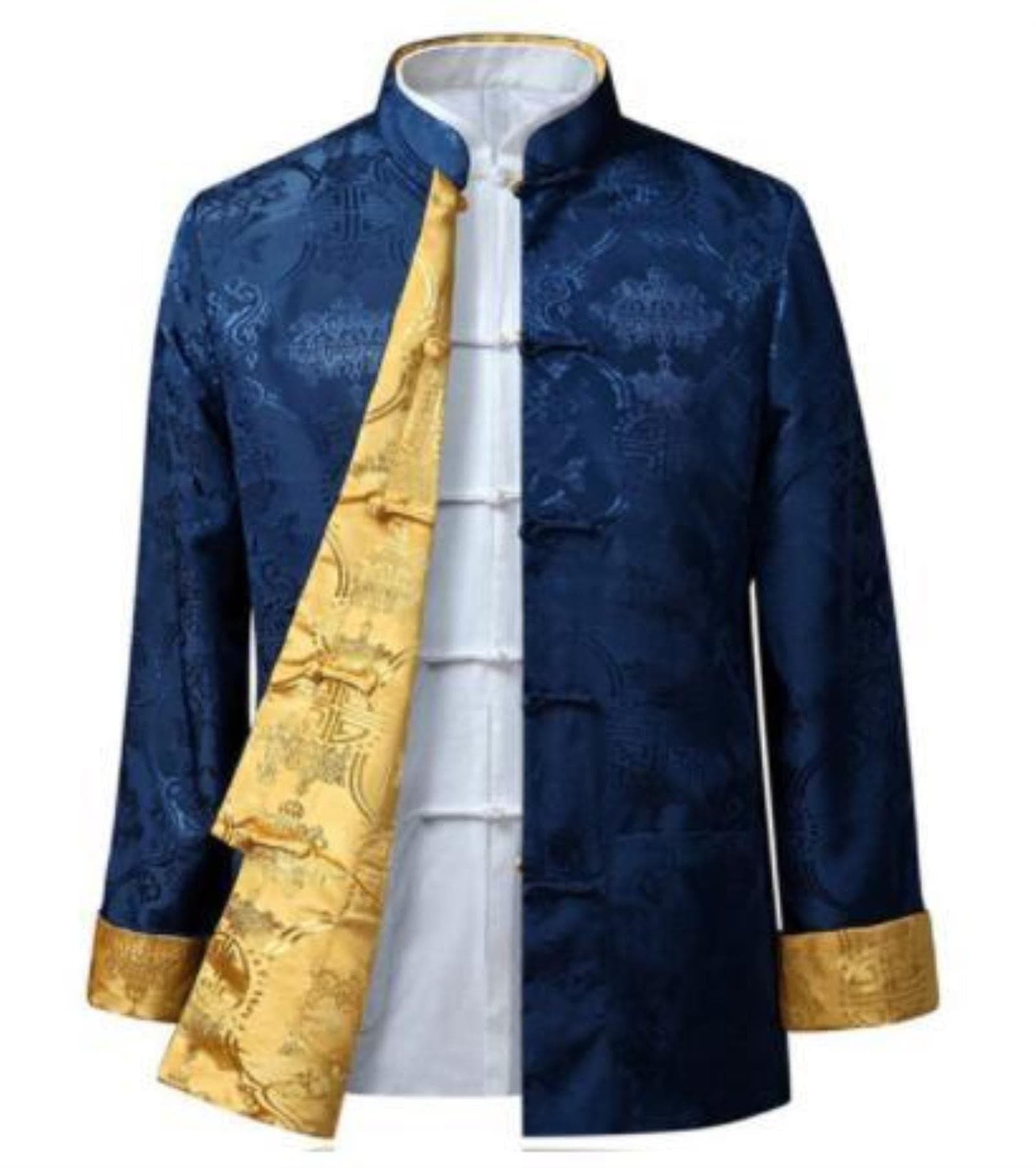 REDBMX Tang Suit Chinese Shirt Style Jacket Collar Traditional Chinese Clothing for Men Silk Kungfu Cheongsam Top Hanfu Men Both Sides