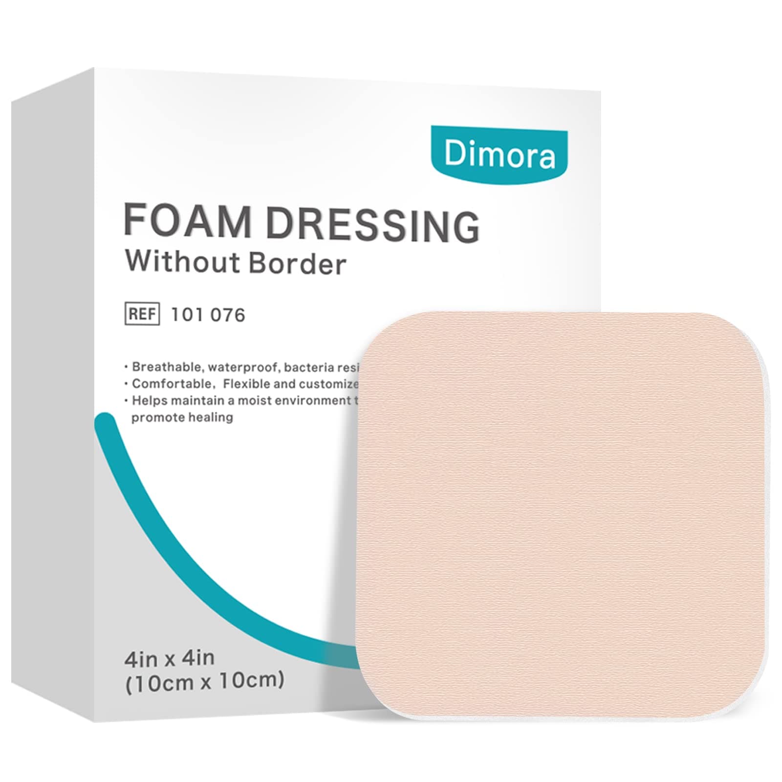 Dimora Foam Dressing, Sterile Non-Adhesive Hydrophilic Pads, Highly Absorbent 4"x4" (10 cm*10 cm) Pack of 10 Square Waterproof Dressing for Wound Care