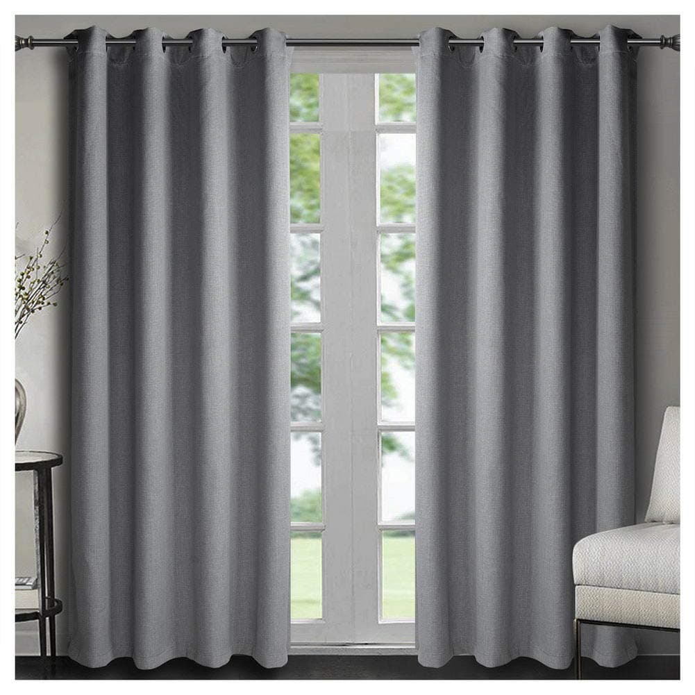 Singinglory Blackout Curtains Faux Linen Thermal Insulated One Pair Pencil Pleat with Tie Backs Curtains for Bedroom & Living Room Grey 66"x90"
