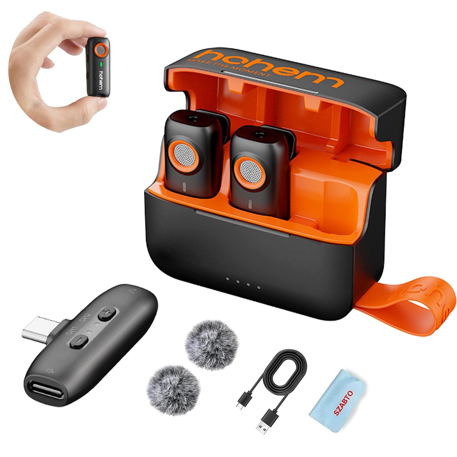 hohem MIC-01 Wireless Lavalier Microphone for Android Phone Camera Laptop,3-Level Noise Cancelling Shutter Control Built-in TF Card Slot 48KHz 16Bit, Magnet Lapel Mic for Vlog Interview TikTok Live