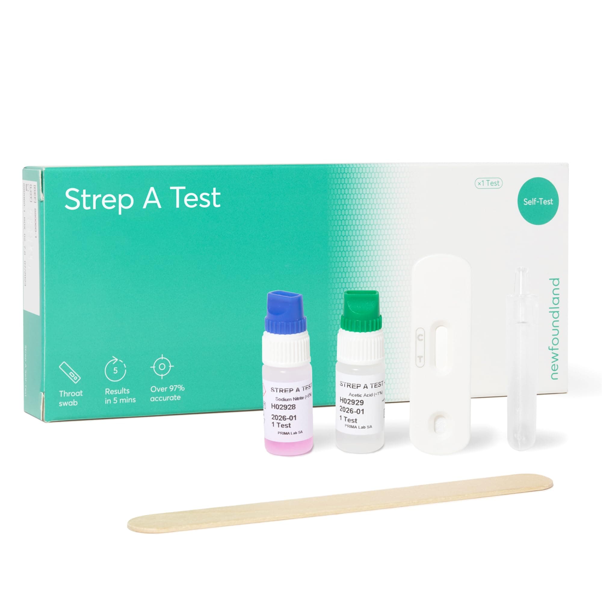 Newfoundland Strep A Test Kit-Home Self-Test for Throat Infections -Accurate & Rapid Result in Under 5 Minutes -Detect Streptococcus A Bacterial Infection-Certified by CE Single Person Test Kit