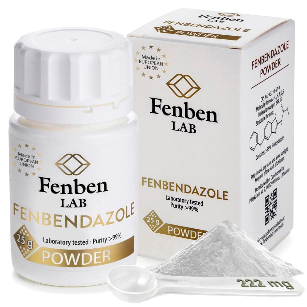 Fenbendazole 25g Powder, Purity >99%, by Fenben Lab, 222mg Measuring Spoon and Certificate of Analysis (Quality Protocol) Included, 0.9oz