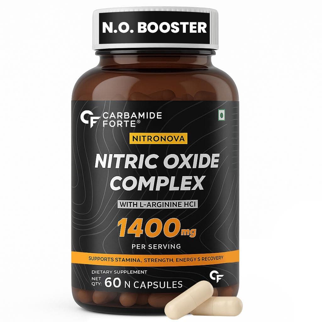 Carbamide Forte Nitric Oxide Supplement for Adults 1400mg with L-Arginine HCL, AAKG, L Citrulline Malate, Beet Root Extract & Caffeine, 60 Veg Capsules
