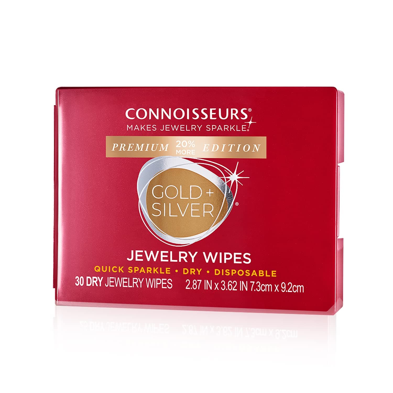 CONNOISSEURS Premium Edition Compact Jewelry Wipes No Rinse Gold and Silver Jewelry Cleaner, Polish and Remove Tarnish to Restore Brilliance, Dry Disposable Wipes, Diamond Dazzle Stik, 30 Count (Pack