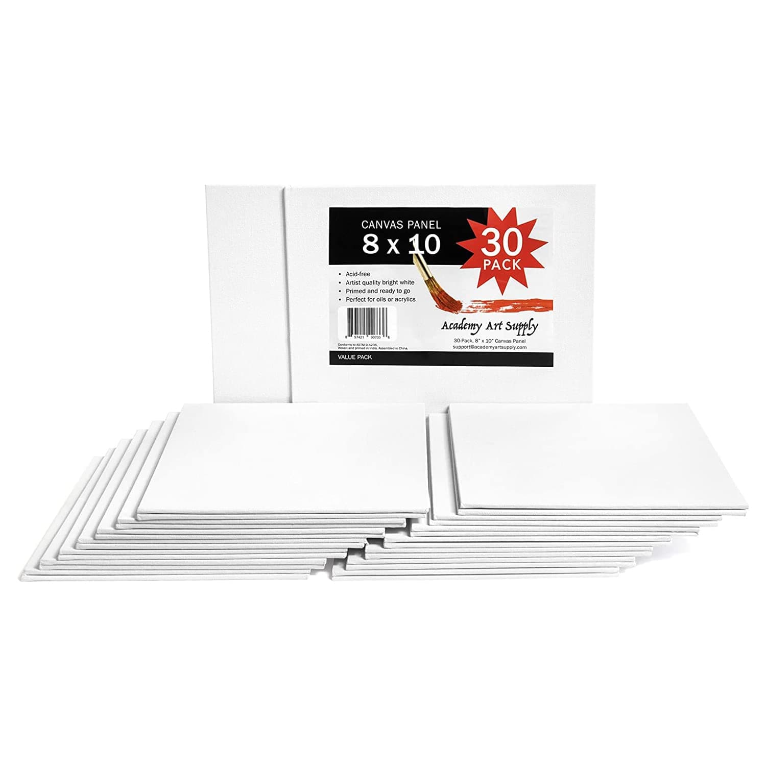 Academy Art Supply Canvases Panels 8 x 10 inch - 100% Cotton Artist Blank Canvas Board for Painting, Pre-gessoed, Primed, Acid-Free Blank Canvas, Perfect for Acrylic and Oil Painting, Pack of 30
