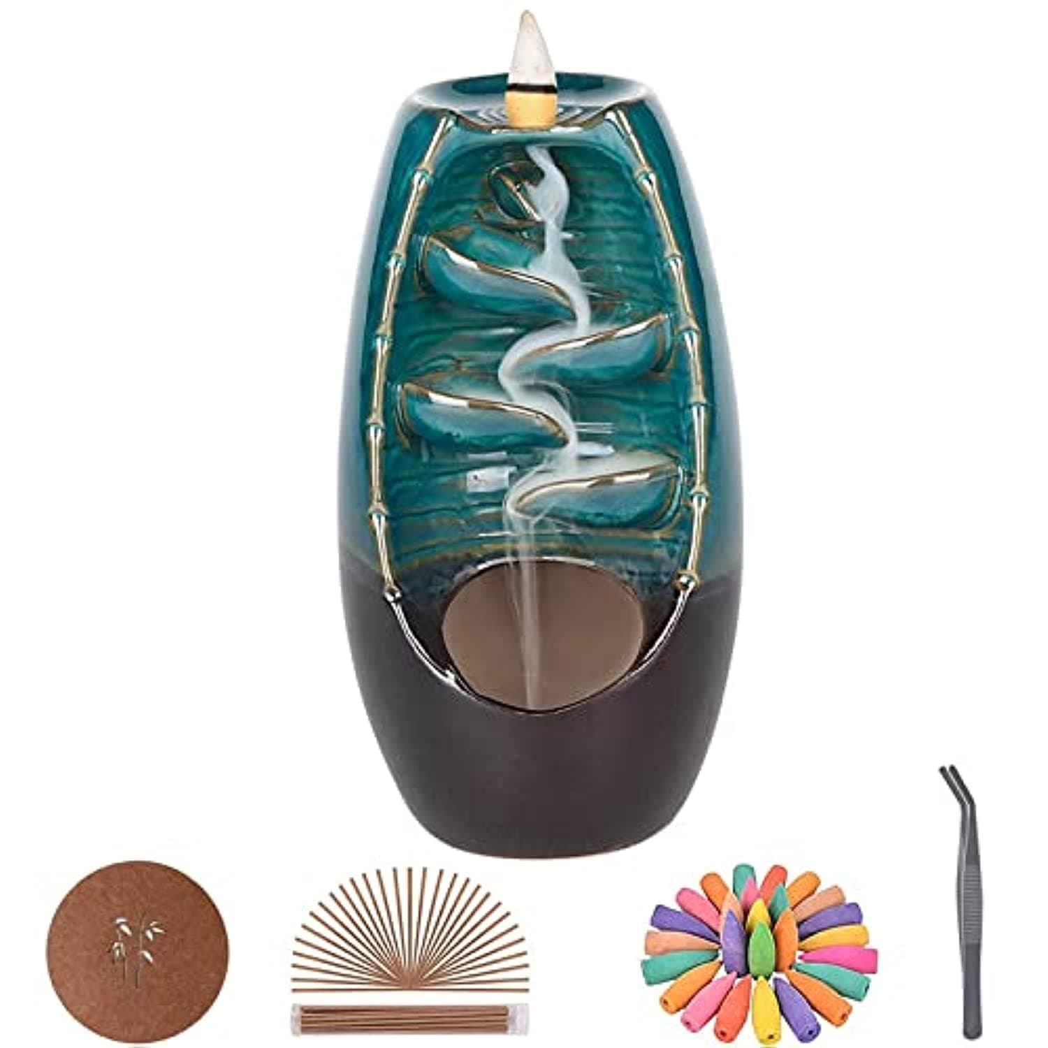 Beauenty Ceramic Waterfall Backflow Censer Set,censer Rack,aromatherapy Stove,incense Cones For Waterfall,smoke Waterfall Incense Burner,home Decor,bedroom And Living Room Aromatherapy Decoration