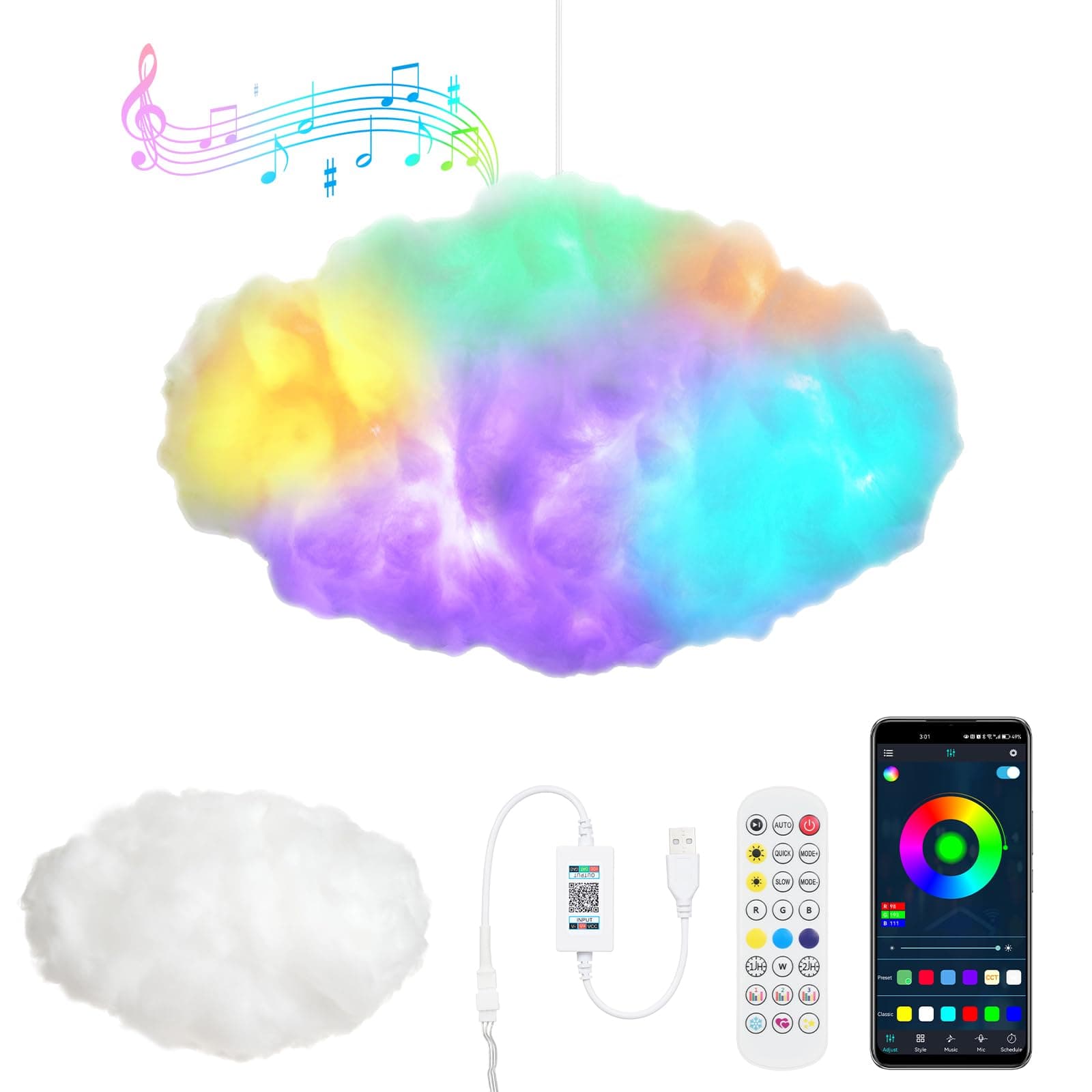 Pepisky RGB Cloud Lights Color C Clouds Decorative Lamp APP Control Remote Control Music Sync Dimmable Ambient Lights for Shopping Mall Wedding Hotel Home Decor