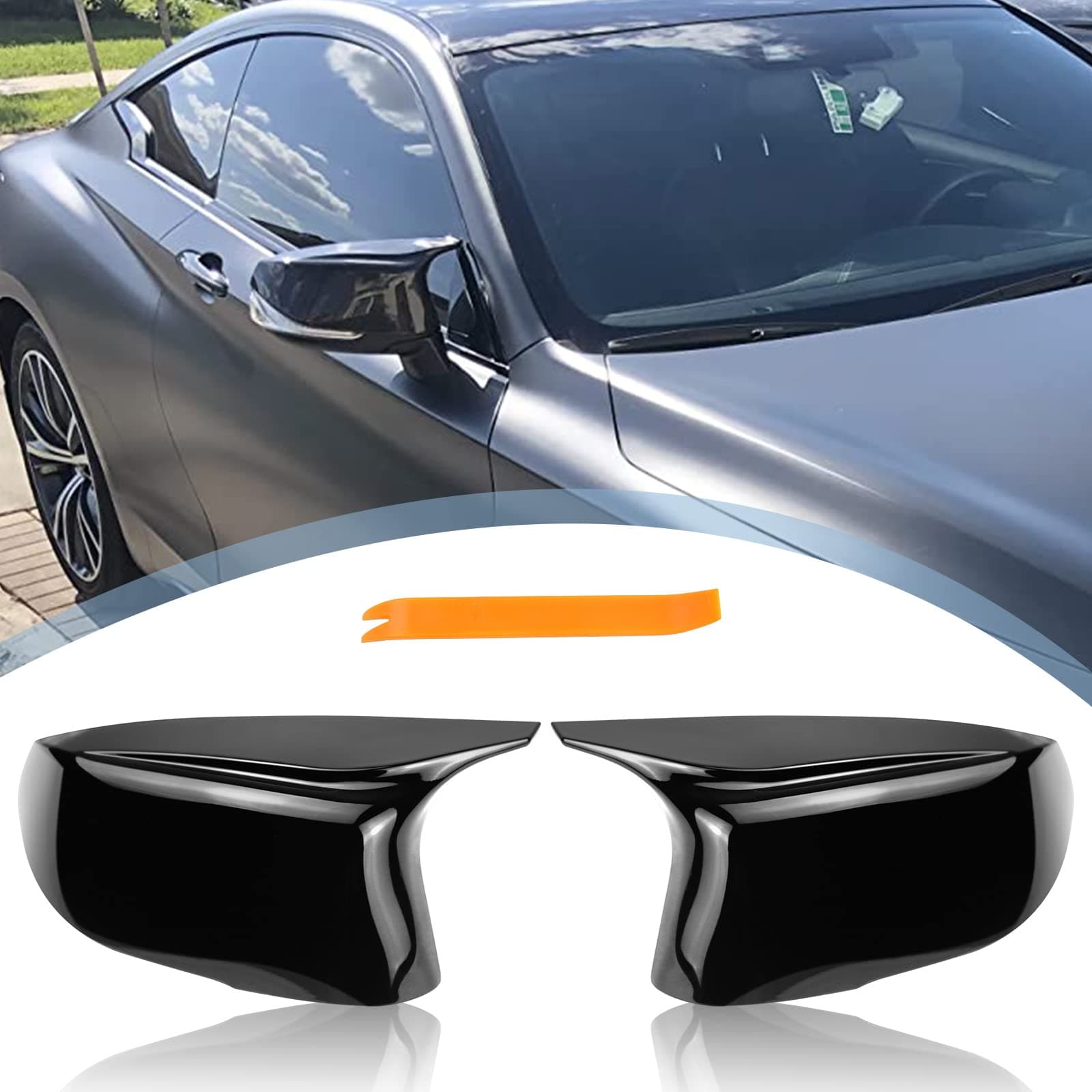 Infiniti Door Mirror Cover Caps - Rearview Replacement for Q50 Sedan 2014-2020, Q60, Q70, QX30, QX50 2015-2020 - Left and Right (Glossy Black)