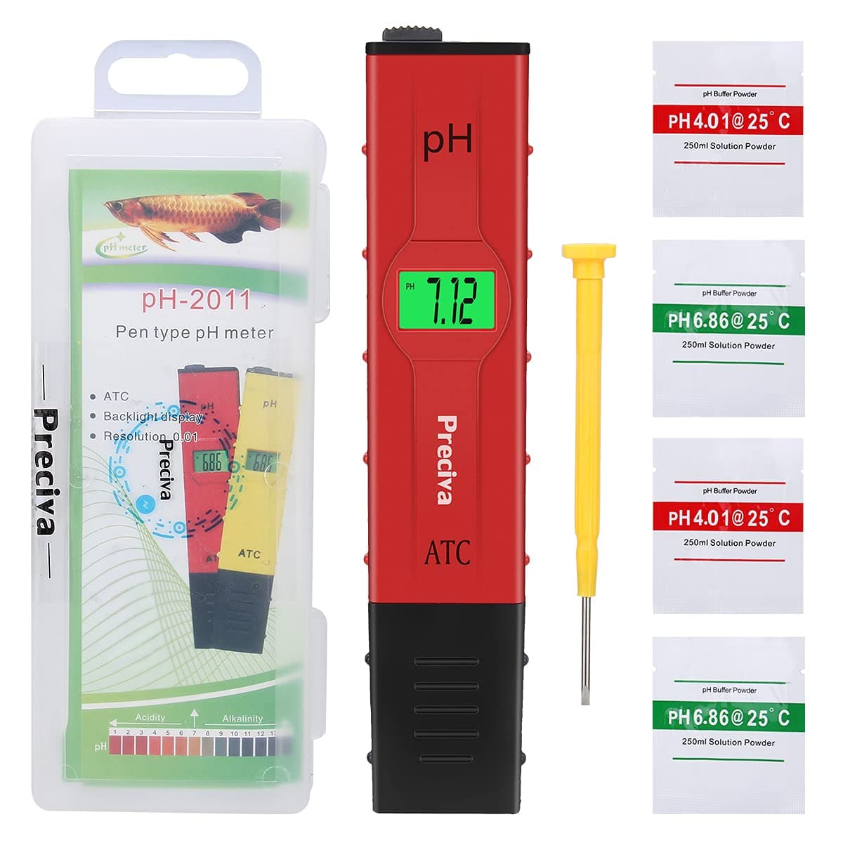 Preciva PH Meter Tester 0.01 Resolution Digital Automatic Water PH Meter Hydroponics Pen with LCD Screen Large Backlit for Kitchen,Aquarium,Pool,Laboratory with Calibration Powder