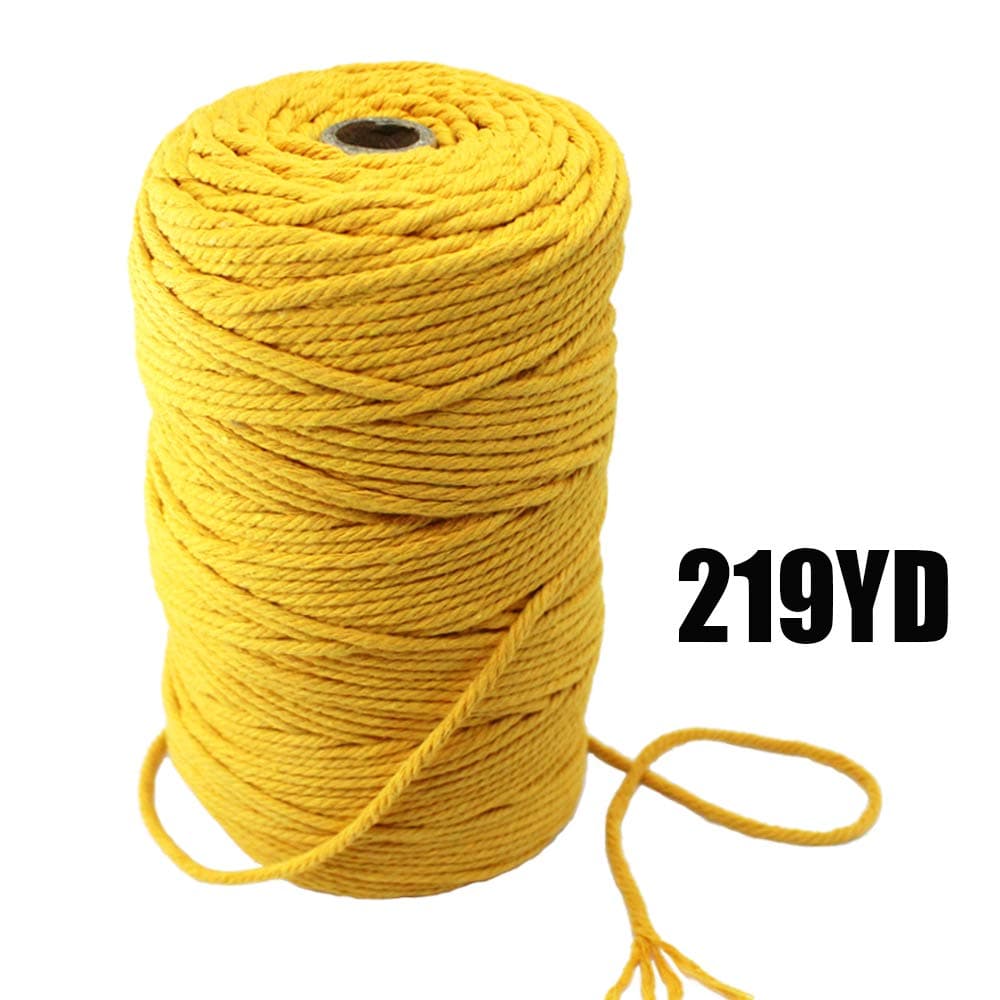 Mygogo Macrame Cord 3mm x 219Yards (About 200m,656feet) Mustard Colored Cotton Macrame Rope 4 Strand Twisted Soft Cotton Cord for Handmade Wall Hanging Plant Hanger Craft Making DIY Knotting Decoratio