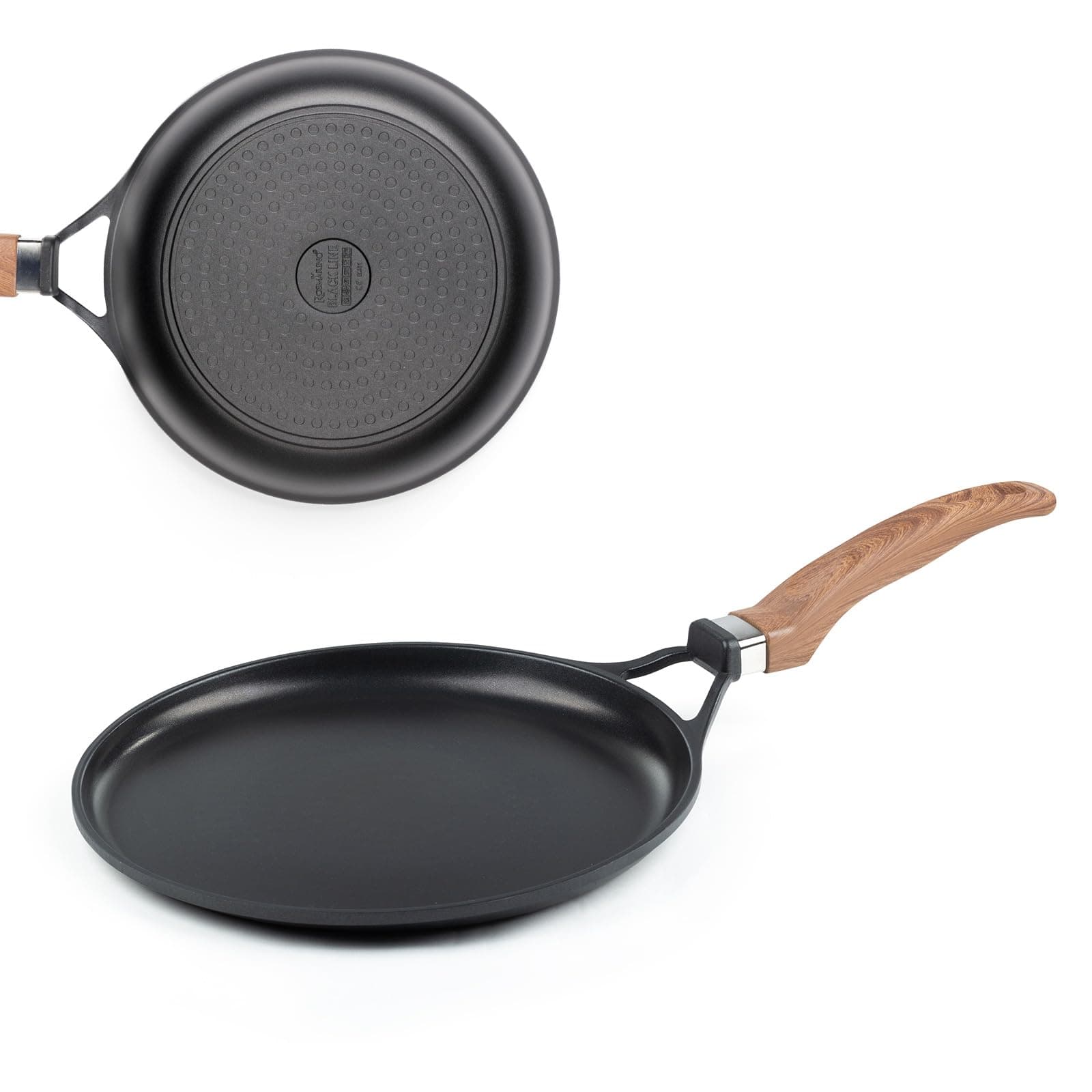 ROSMARINO Pancake Pan, 28cm - Cast Aluminium Crepe Pan with Premium German Non Stick Coating - for Induction and Other Heat Sources - Recipes E-Book Included