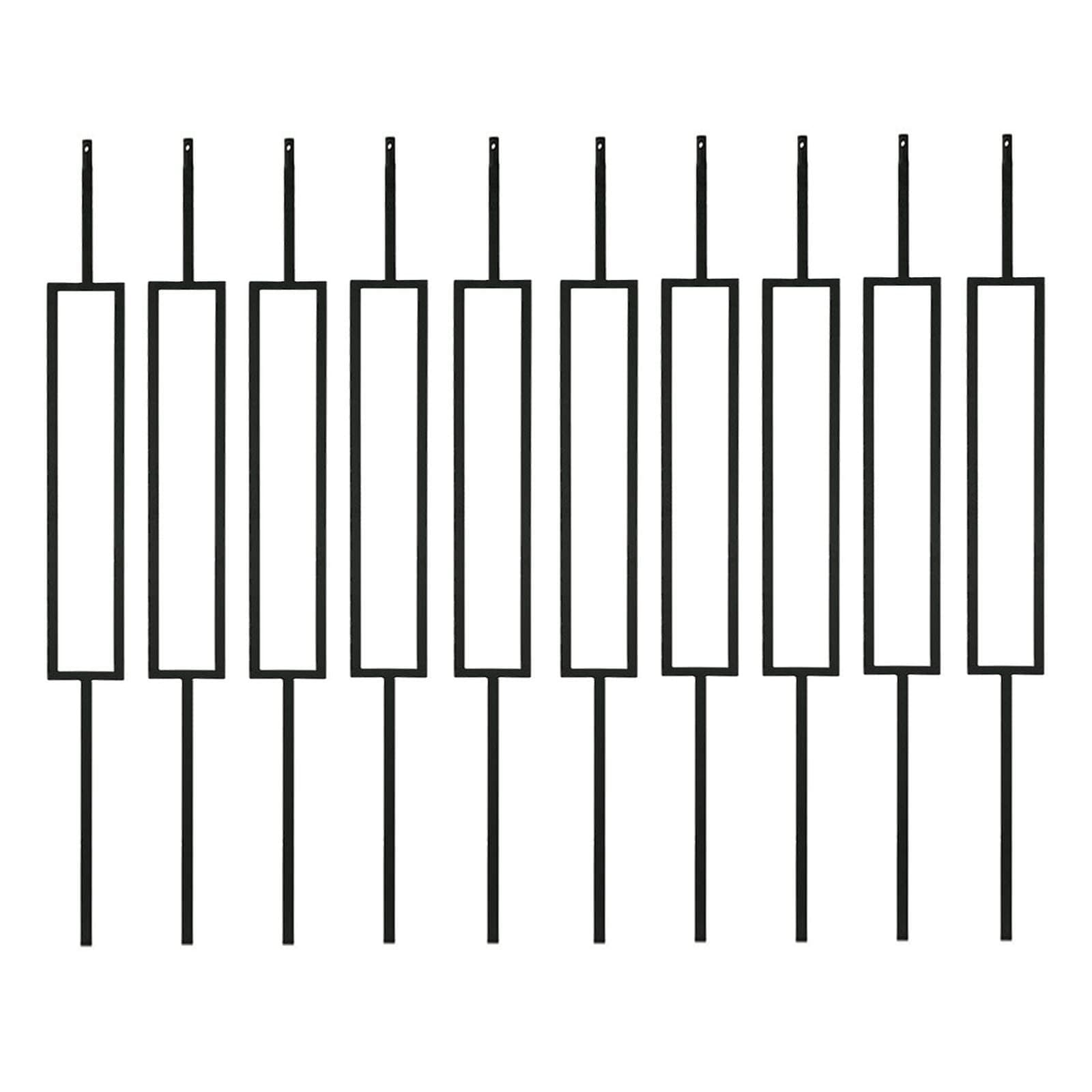 S11-Wrought Iron Balusters – Set of 10 Deck Balusters - Decorative Metal Balusters for Decks – Single Rectangle - 1/2-inch Hollow Iron Spindles – Satin Black Metal Railing
