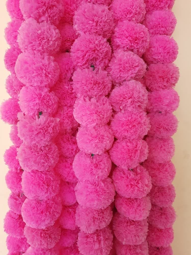 Pack of 10 Artificial Marigold Flowers for Decoration Long Marigold Garlands for Decoration Toran Indian genda phool for Wedding & Festival (4.7Feet/10 Strings) (Pink)