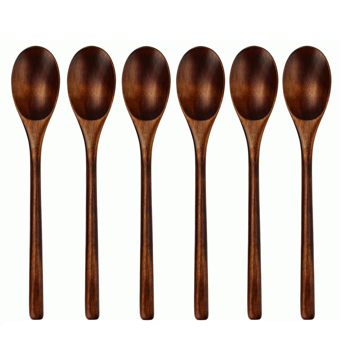 AOOSY Spoons, Wooden Spoons for Eating, 6 Pieces Japanese Natural Soup Spoons Wooden Spoon for Cooking Mixing Stirring Honey Tea Soda Dessert Coconut Bowl Nonstick Pots Kitchen