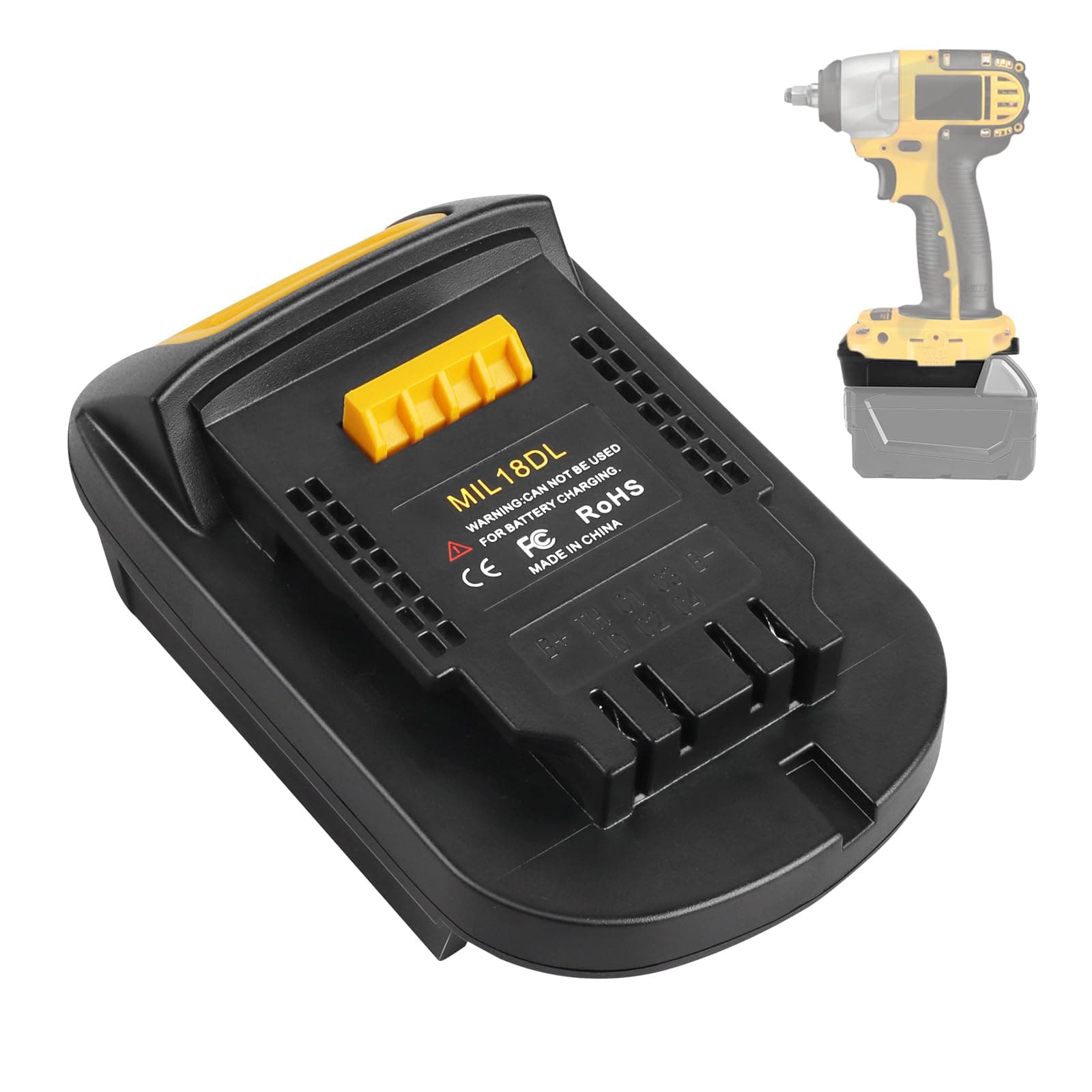 MIL18DL Battery Adapter Converter,Compatible with Milwaukee 18V Lithium Batteries Convert to Dewalt's 20V Lithium Batteries, Fits Dewalt 20V Cordless Tools(Not Made in Milwaukee or Dewalt)