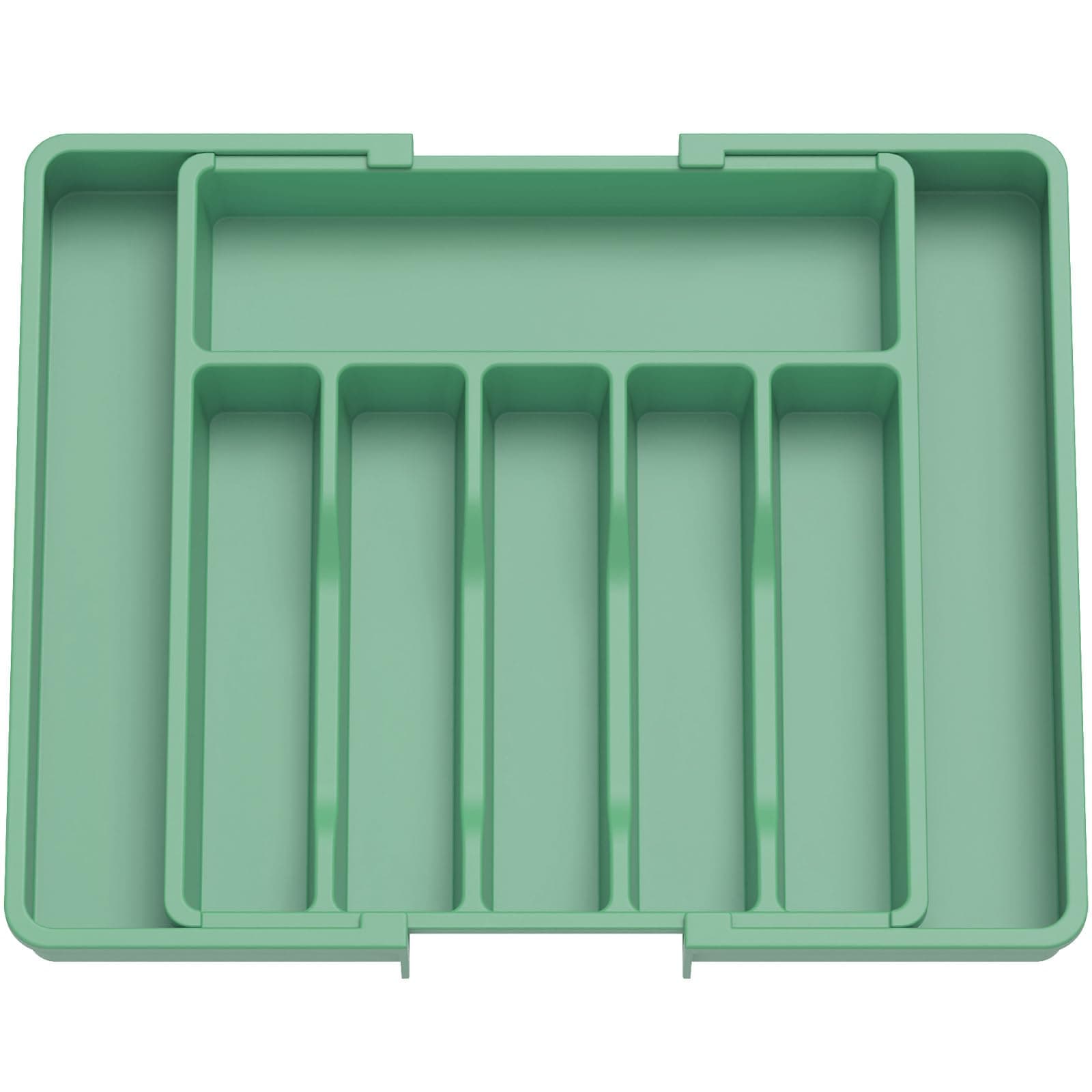 Lifewit Silverware Drawer Organizer, Expandable Utensil Tray for Kitchen, BPA Free Flatware and Cutlery Holder, Adjustable Plastic Storage for Spoons Forks Knives, Large, Green