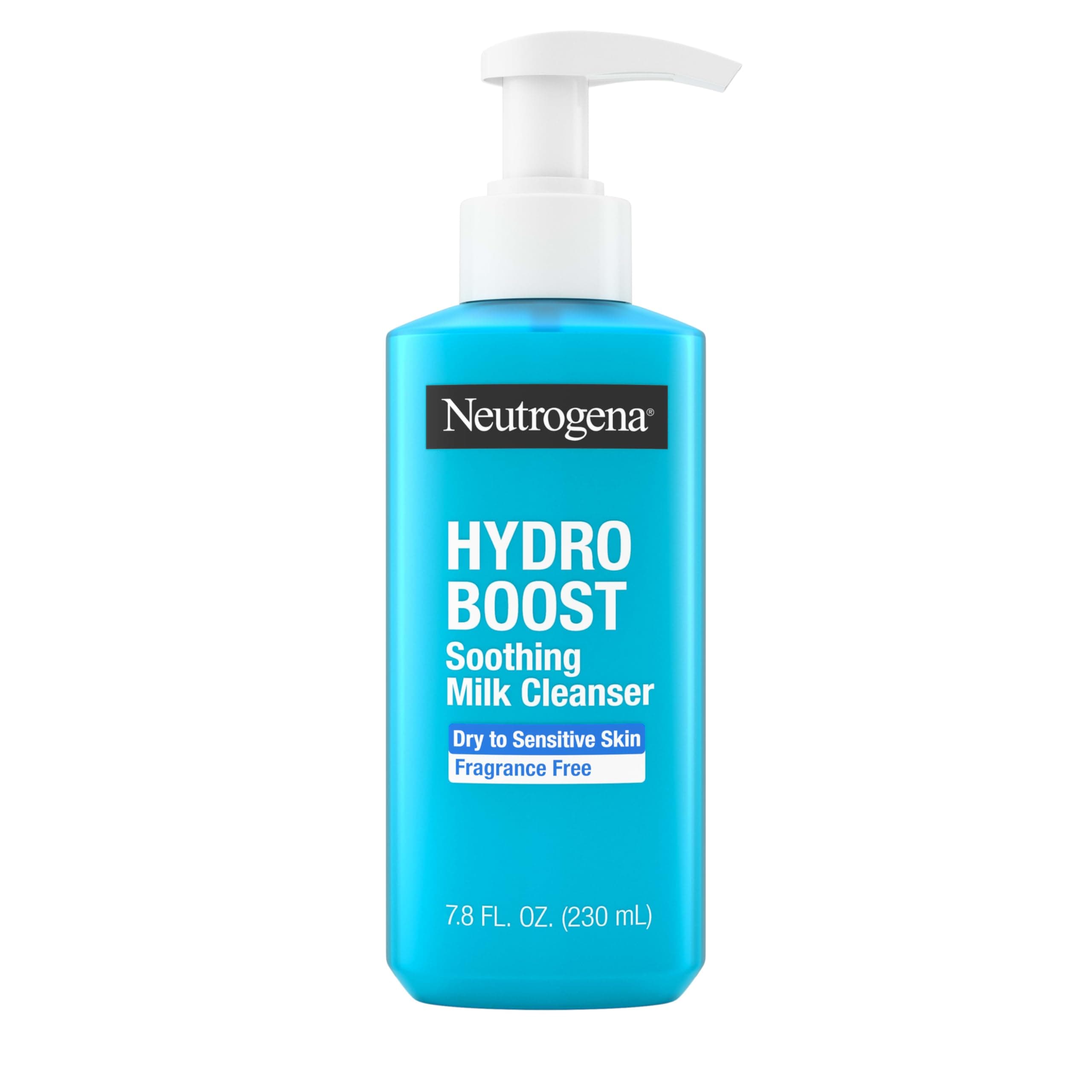 Neutrogena Hydro Boost Soothing Milk Facial Cleanser with Hyaluronic Acid, Hydrating Face Wash Gently Lifts Dirt & Oil Leaving Soft Soothed Skin, Hypoallergenic, Fragrance-Free, 7.8 Fl. Oz