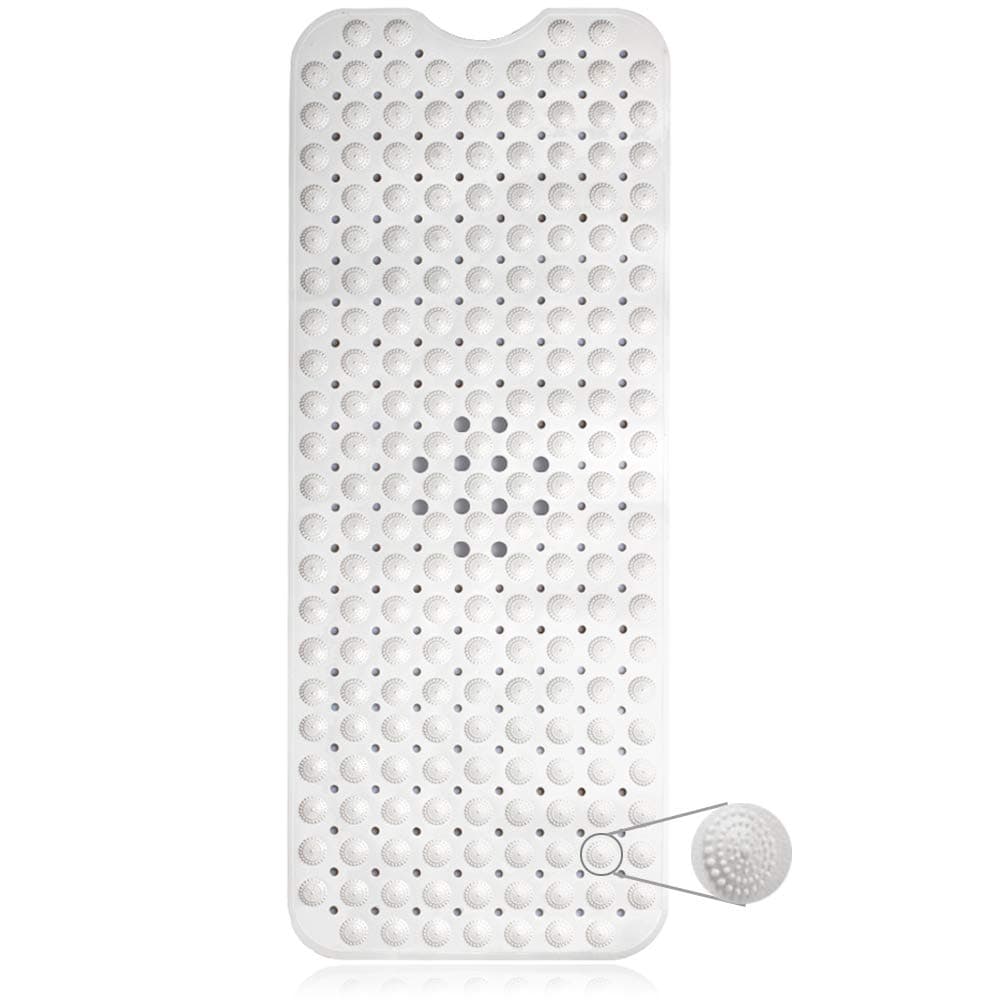 SONGZIMING Extra Long Bathtub Mat Non Slip Shower Bath Mat Soft with Drain Holes, Round Massage Point, Suction Cups for Bathroom and Floor(XL 40 x 16 Inch, Beige)