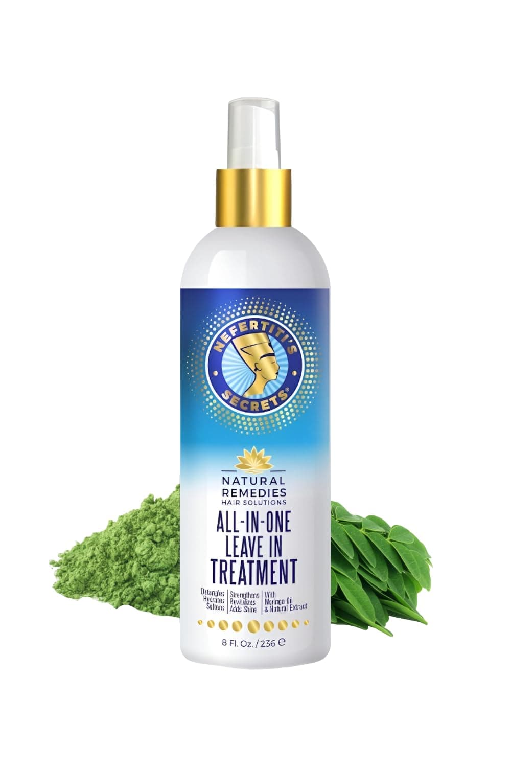 All In One Leave-In Treatment, Moringa Oil & Rosemary Hair Conditioner, Strengthen & Stimulates, Heat Protection Spray For Hair Growth, Travel Size Moisturizer - 8 Oz / 236 ml