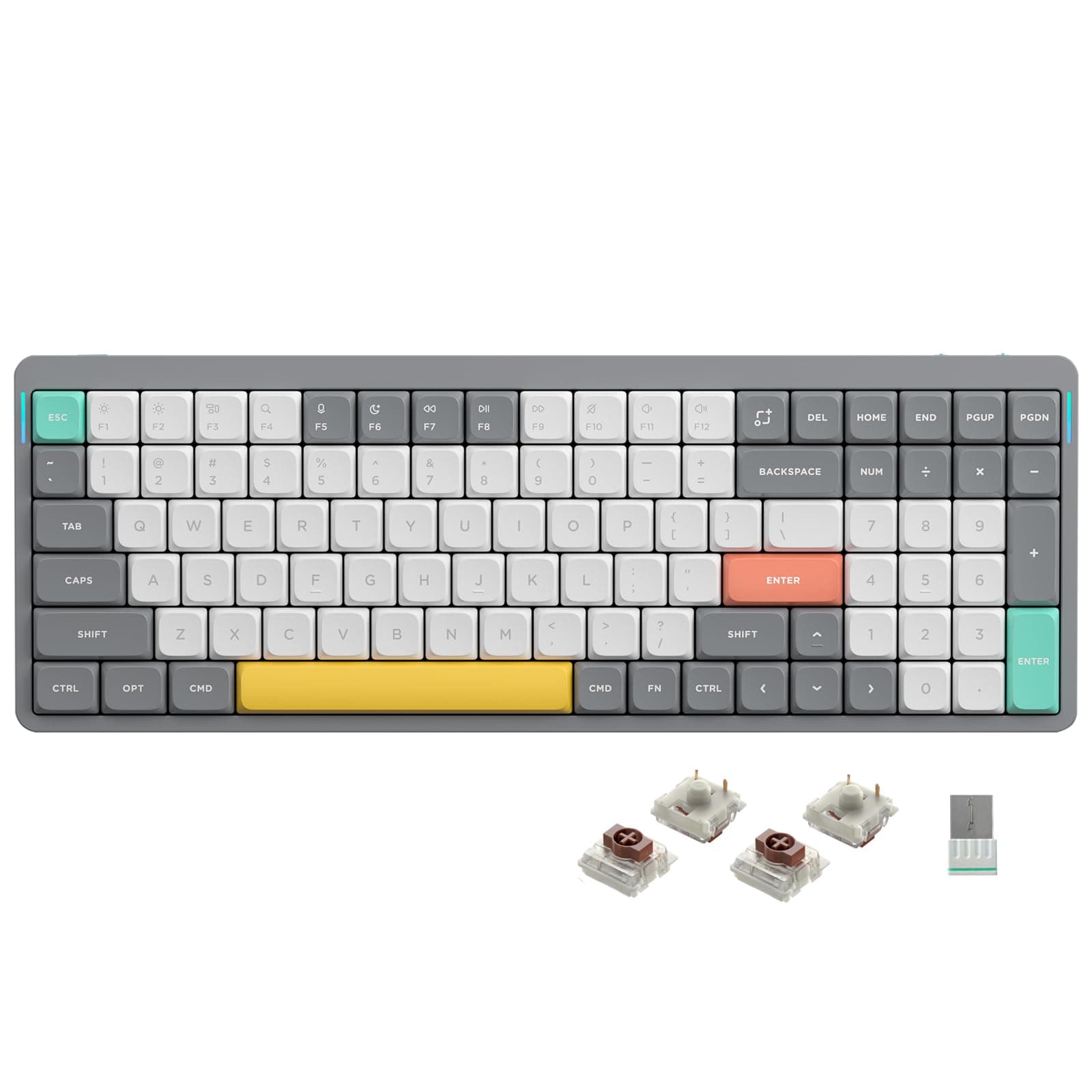 Air96 V2 Wireless Mechanical Keyboard,100 Keys RGB Backlit Keyboard,Supports Bluetooth 5.1,2.4G and Wired Connection,for PC/Laptop/Windows/Mac -Grey Gateron Brown Switch
