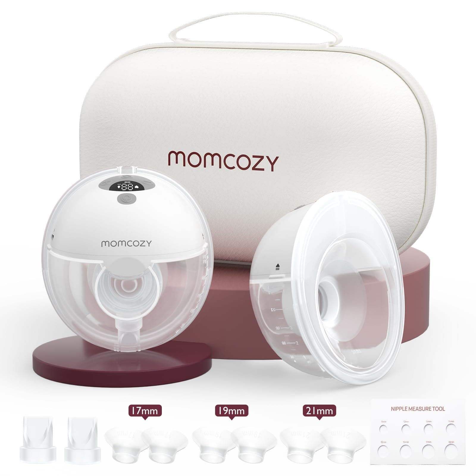 Momcozy M5 Hands-Free Wearable Breaster, Double Seal Flange for Baby-Like Comfort, 3 Modes & 9 Suction Levels, Portable Electric Pump - 24mm, 2 Pack Quill Grey