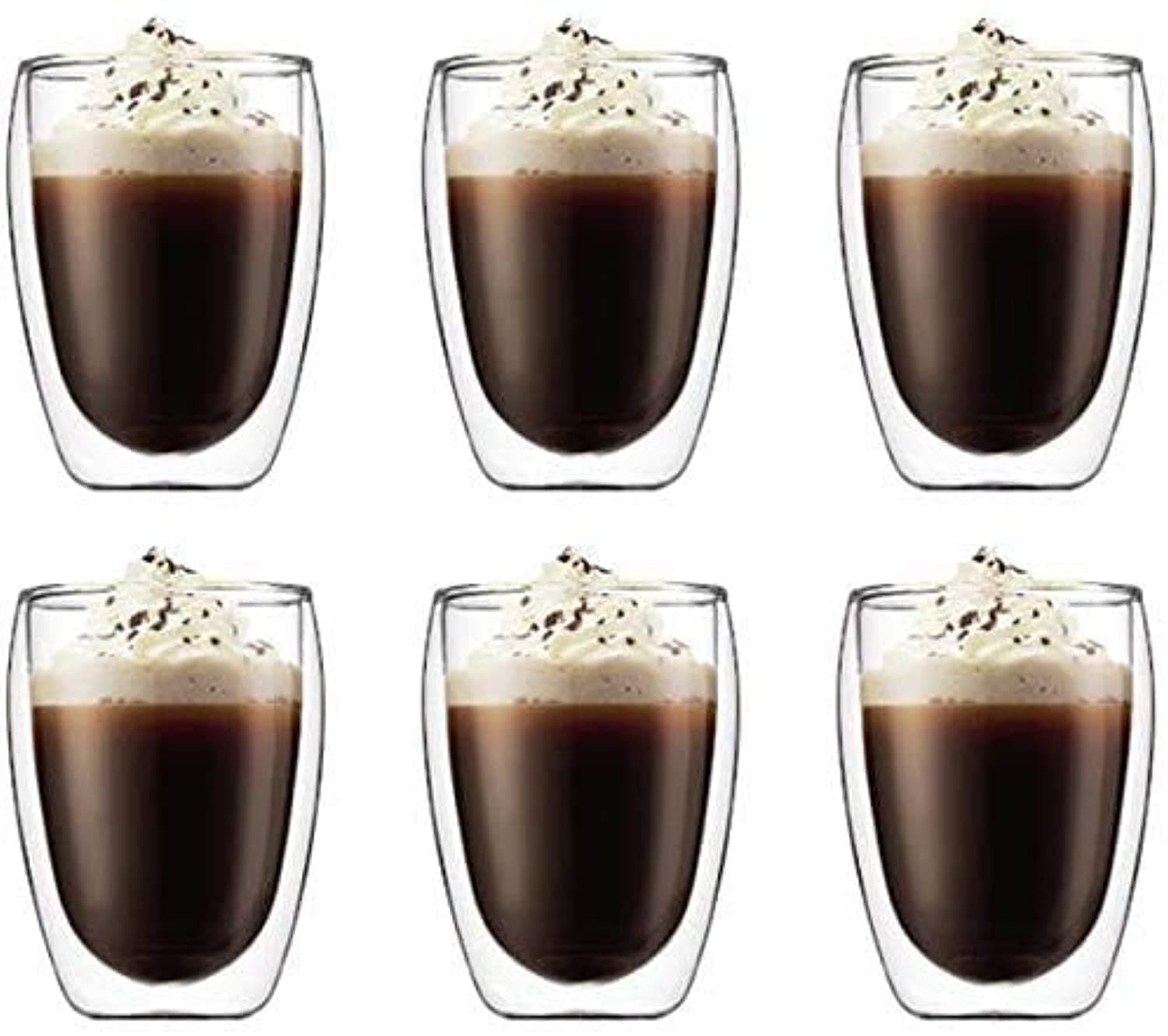 BEST-COUNTER 6 Pieces Double Wall Glasses Coffee Cup(Large)