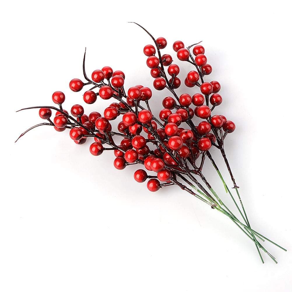 Ewer Artificial Red Berries, 40PCS Simulation Berries Pine Branch for Xmas Tree Pip Berry Stems Artificial Berries Spray for Christmas Ornaments Fake Silk Flowers for DIY Crafts Home Decor