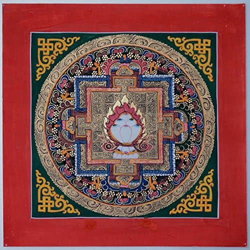 Lotus Mandala Tibetan Thangka Nepal Handmade Art 10" x 10.43" SM-60