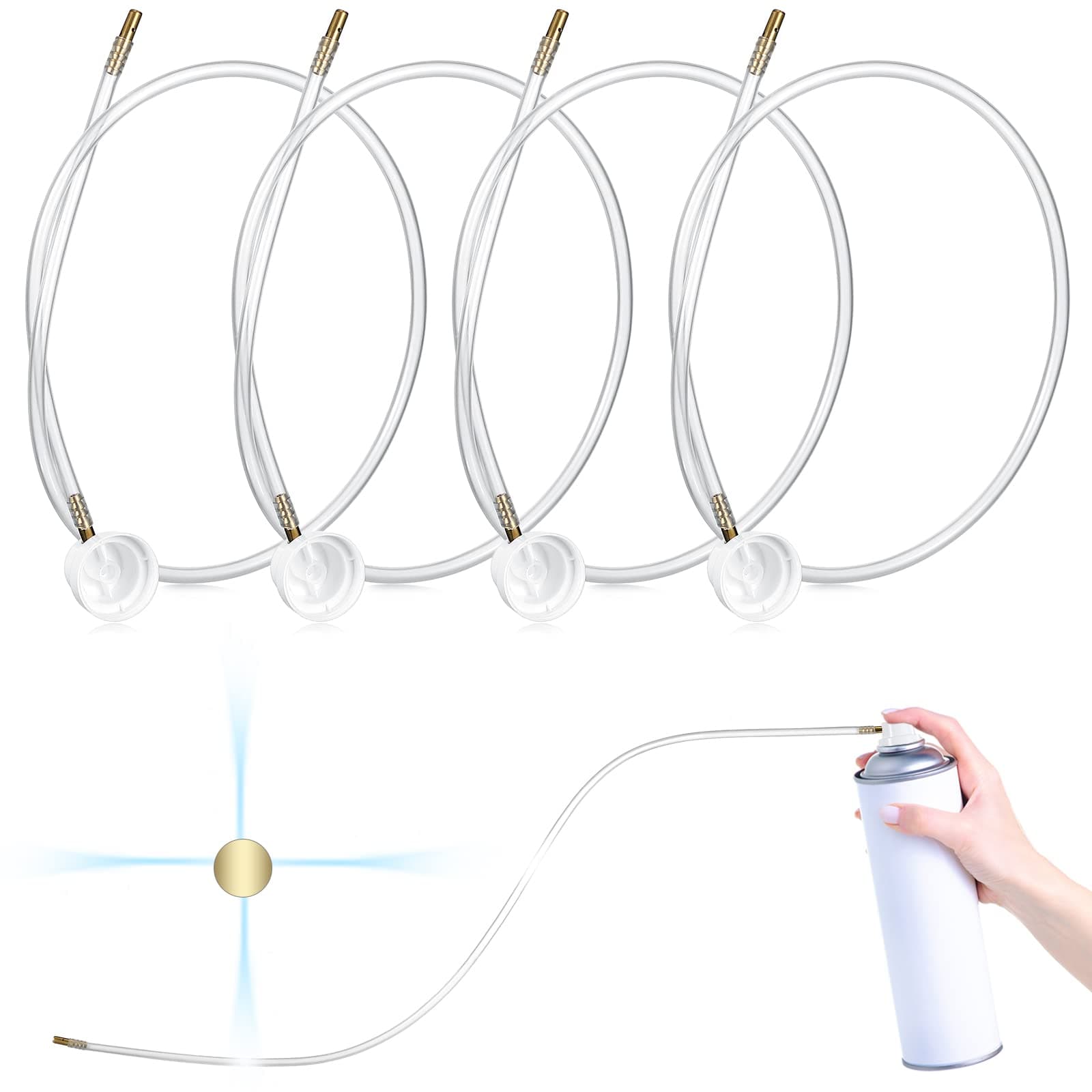 Kittmip4 Pcs 4.5 mm Spray Tip Nozzle Extension Hose Fit 19.69 Inches/ 50 cm Spray Can Nozzle Fit for Aerosol Cans Supplies(360 Degree)