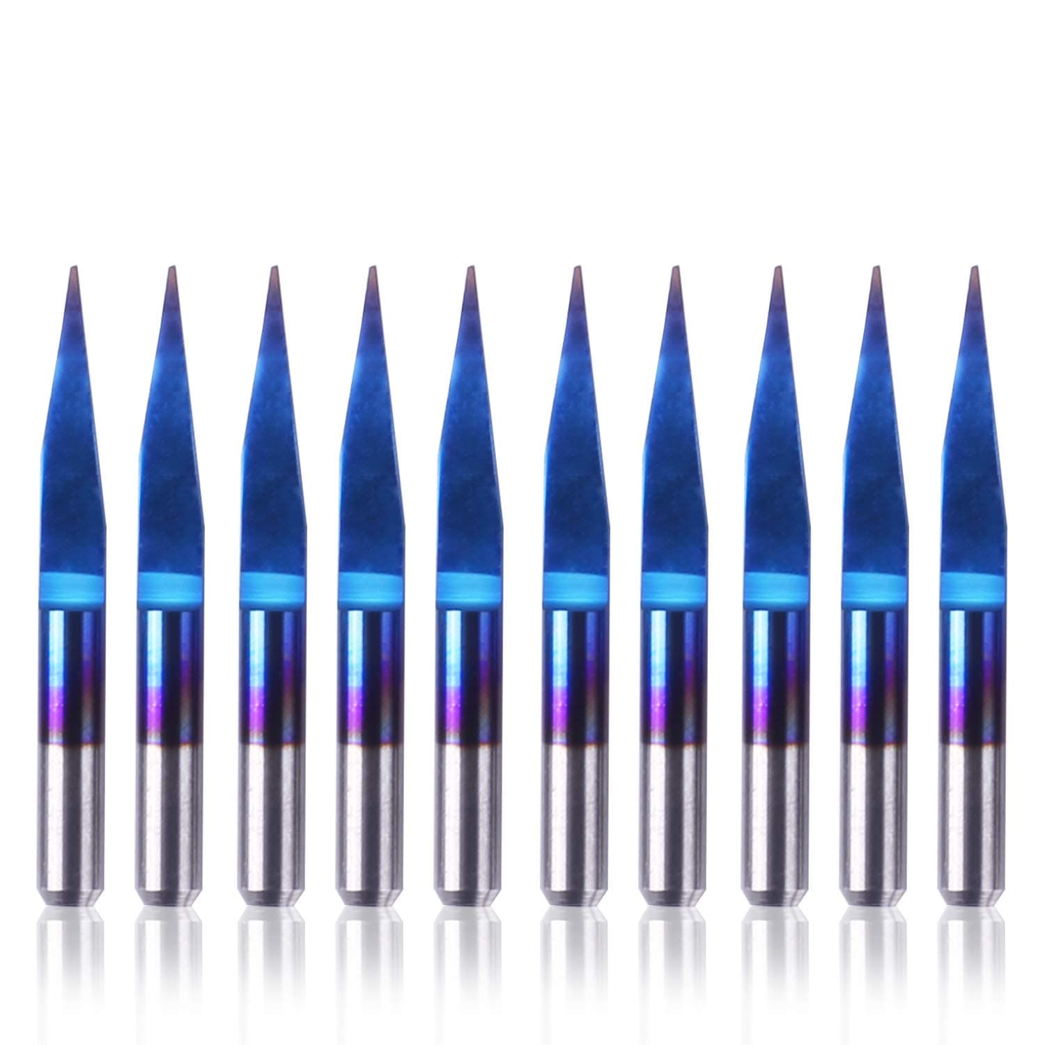 Genmitsu 10Pcs Nano Blue Coat Engraving Bits, 15 Degree 0.1mm Tip 1/8" Shank Conical V-Bit