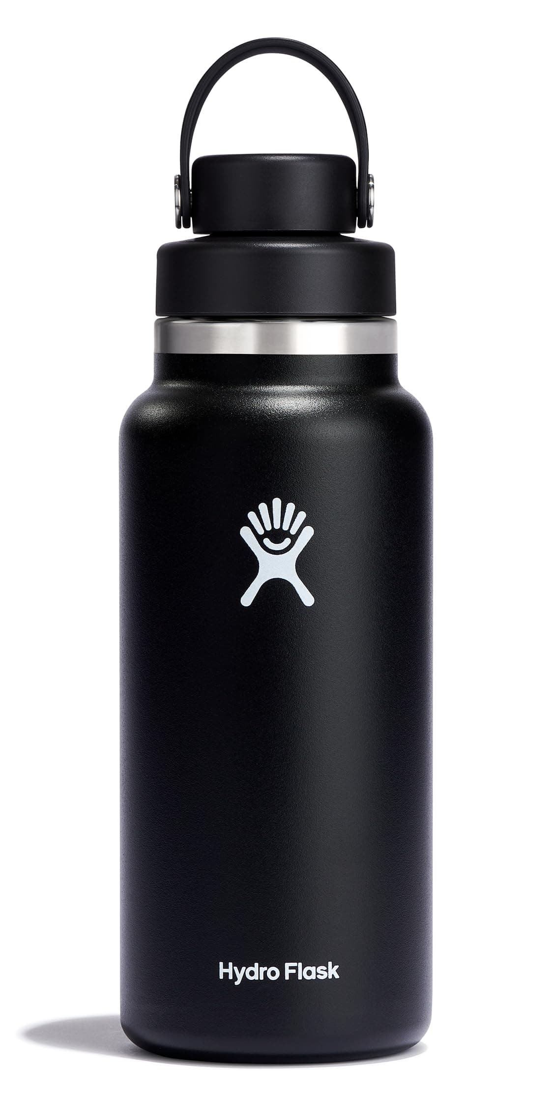 Water Bottle - Insulated Stainless Steel - Wide Mouth Chug Lid, Non Spill, Leakproof in 32 Oz Black