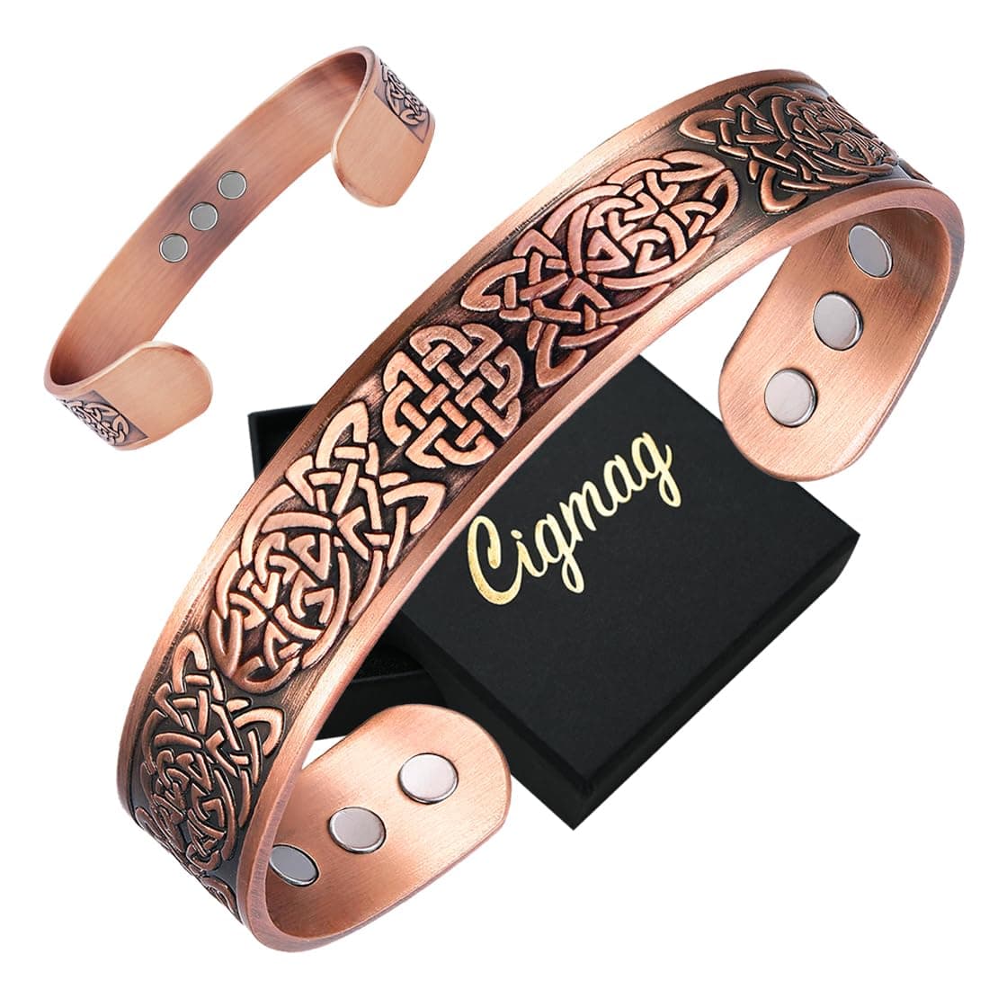 Cigmag Lymphatic Drainage Magnetic Bracelet for Men Ultra Strength Magnet Solid Pure Copper Adjustable Brazaletes with Present Box (Celtic Knot 1)