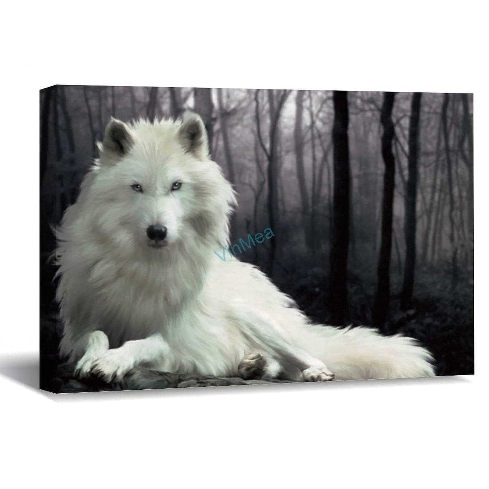 VinMea Wall Canvas, Artic Wolf Painting Print On Canvas Modern Wall Art Pictures for Living Room Home Decoration Wooden Framed (20x16 Inch, Framed)