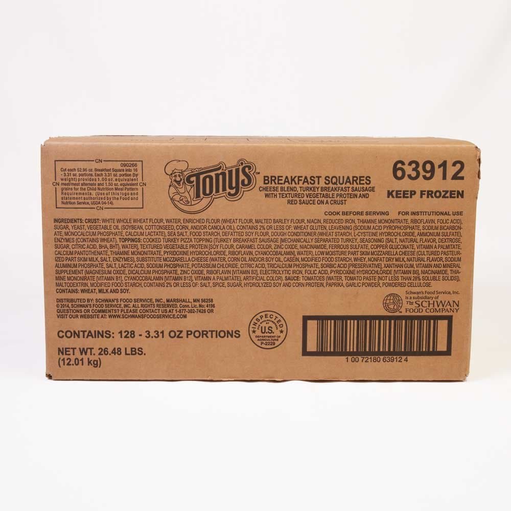 Tonys 51 Percent Whole Grain Turkey Sausage Cheese/Cheese Sub Breakfast Pizza -- 128 per case.