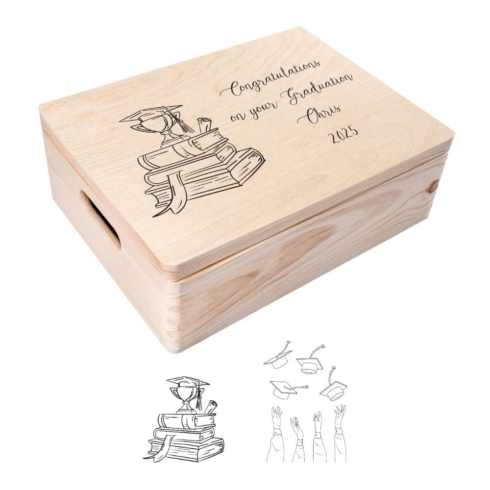 Creative Deco Personalised Souvenir Box Graduation Box | Custom Keepsake Boxes | Multi-Design | Customised Wooden Storage Box with Hinged Lid