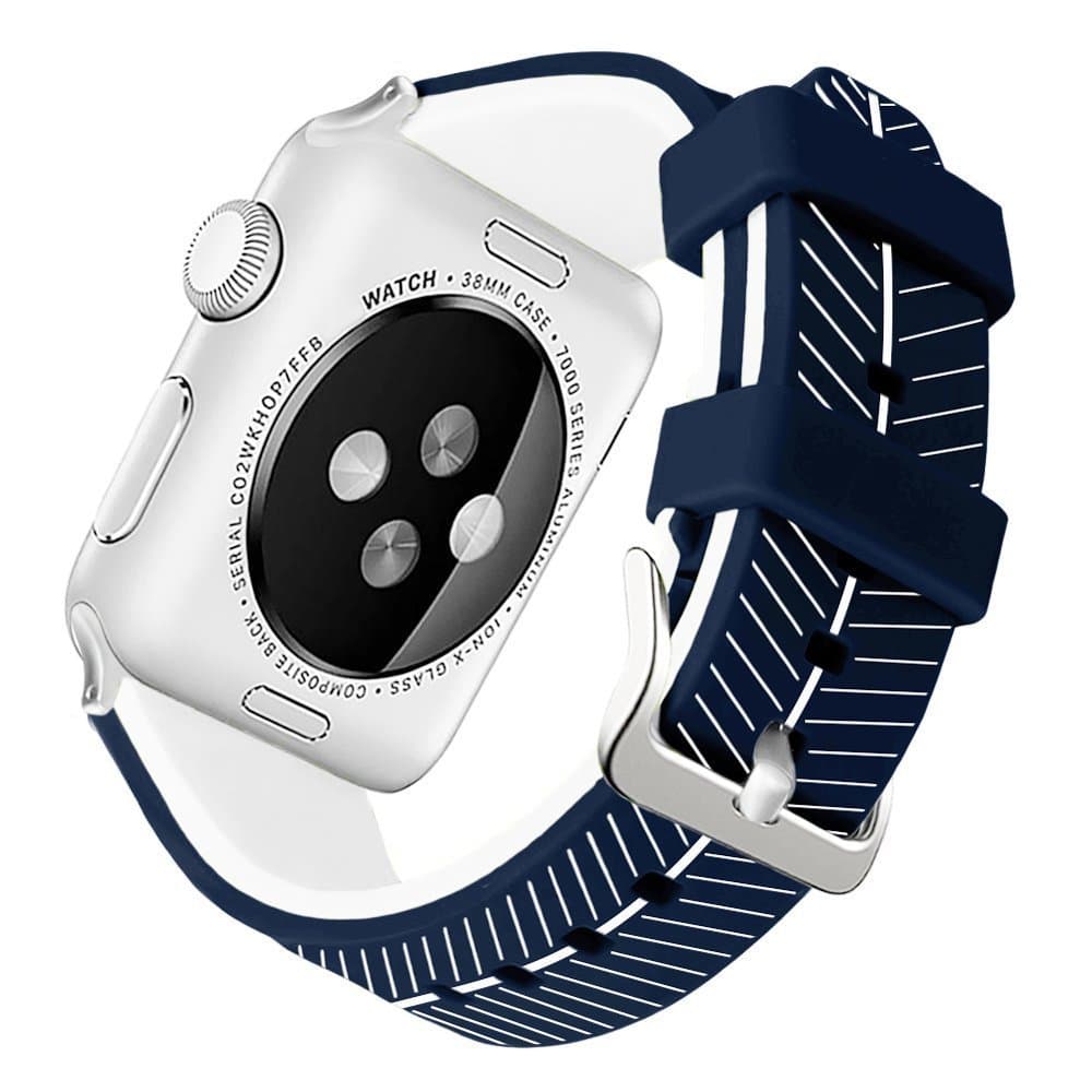 Podoru for Apple Watch band, Soft Silicone Replacement Watchband 38mm 42mm with Stainless Steel Buckle for Series 1 Series 2 Series 3 （Leaf 1 BLUE 38）