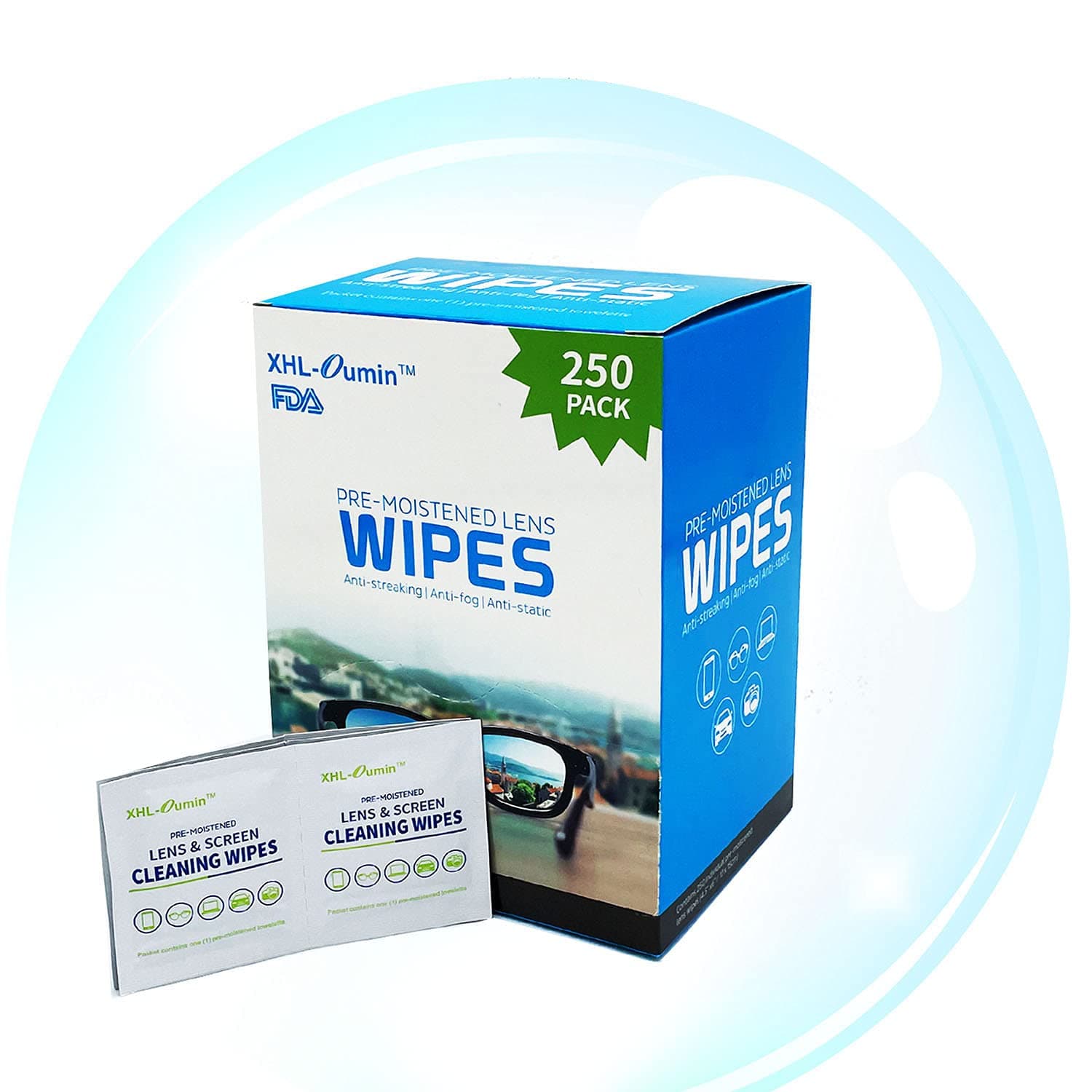 Lens Cleaning Wipes 250 Individually Wrapped Pre-Moistened Screen Cleaner, Safely Streak-Free Clean Glasses for Eyeglasses, Tablets, Camera, Phone