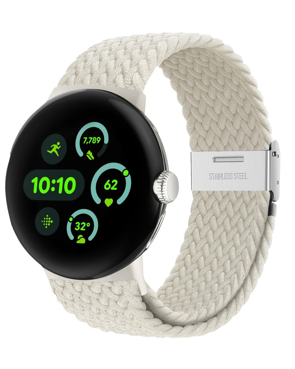 Stretchy Braided Bands Compatible with Google Pixel Watch 3 45mm Band for Women Men - Upgraded Metal Lugs - Elastic Nylon Breathable Sport Straps for Pixel 3 Watch Band 45mm