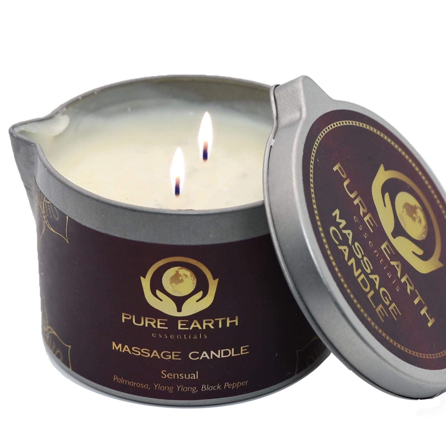 Sensual Massage Candle - Melts to Silky Oil - Skin Moisturizing Candle Massage Oils for Date Night (160 Grams or 6 oz.) - with Palmarosa, Ylang Ylang, Black Pepper by PURE EARTH essentials