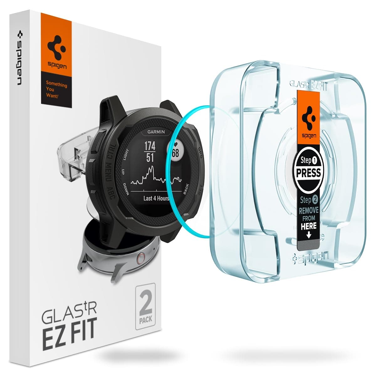 Spigen Tempered Glass Screen Protector [GlasTR EZ FIT] Garmin Instinct 2 (45mm) - 2 Pack