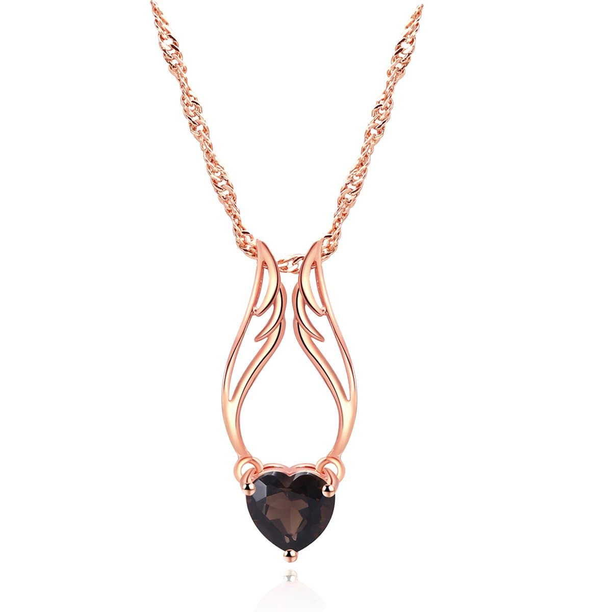 Lady’s Pendant Created Smoke Crystal Rose Gold Plated Heart Angel Wings Shaped Wedding Party Necklace Jewelry