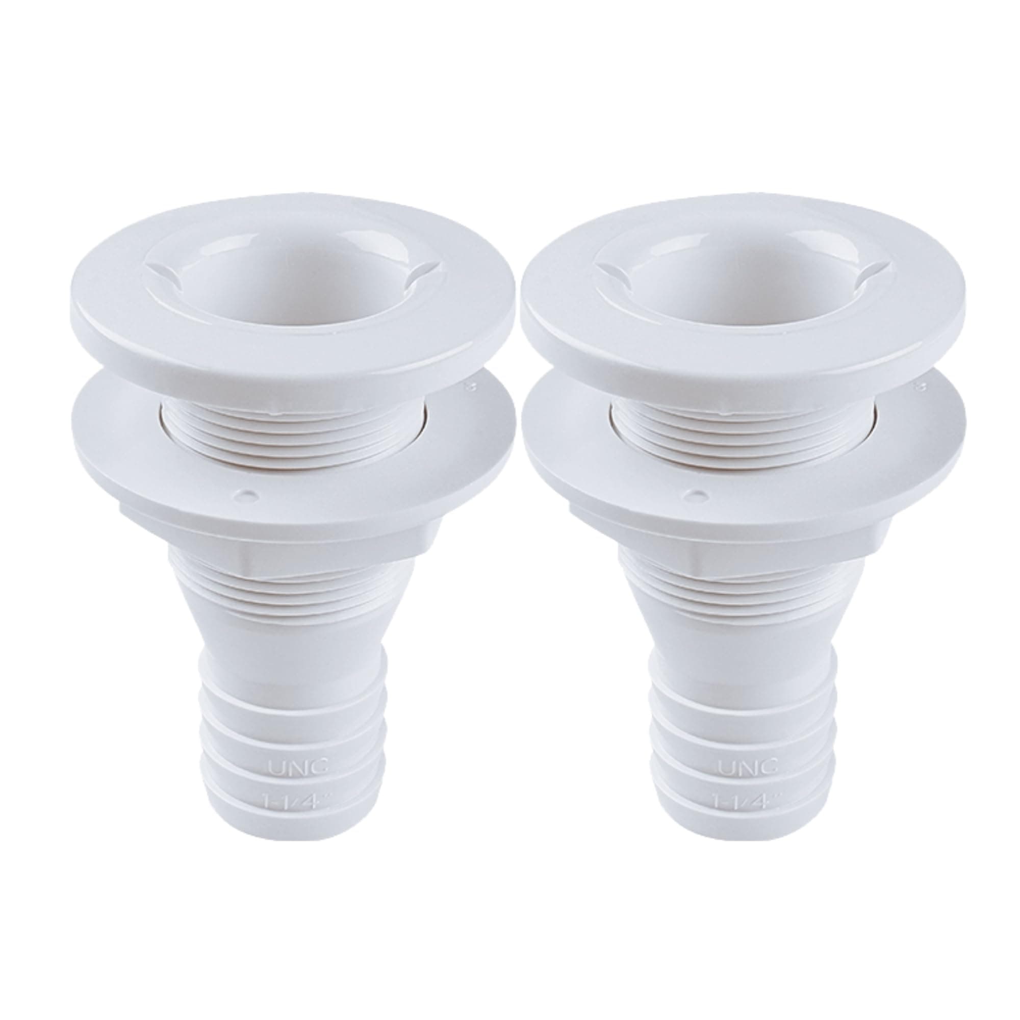 SEAFLO Thru Hull Fitting, Marine Boat, Plastic Drain Overflow Connector, Corrosion Resistant Saltwater Safe, Bilge Port Deck Outlet,(⅝,¾,1,1⅛,1¼,1½, & 2" Options)(1,2,5, &10 Packs)(White/Black)