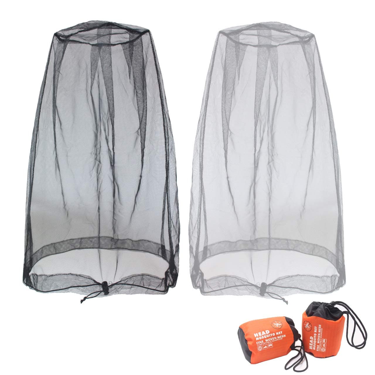 Benvo Mosquito Head Net Mesh, Face Neck Fly Netting Hood from Bugs Gnats Noseeums Screen Net for Any Outdoor Lover- with Carry Bags Fits Most Sizes of Hats Caps (2pcs, Black and Grey, Updated Big Net)