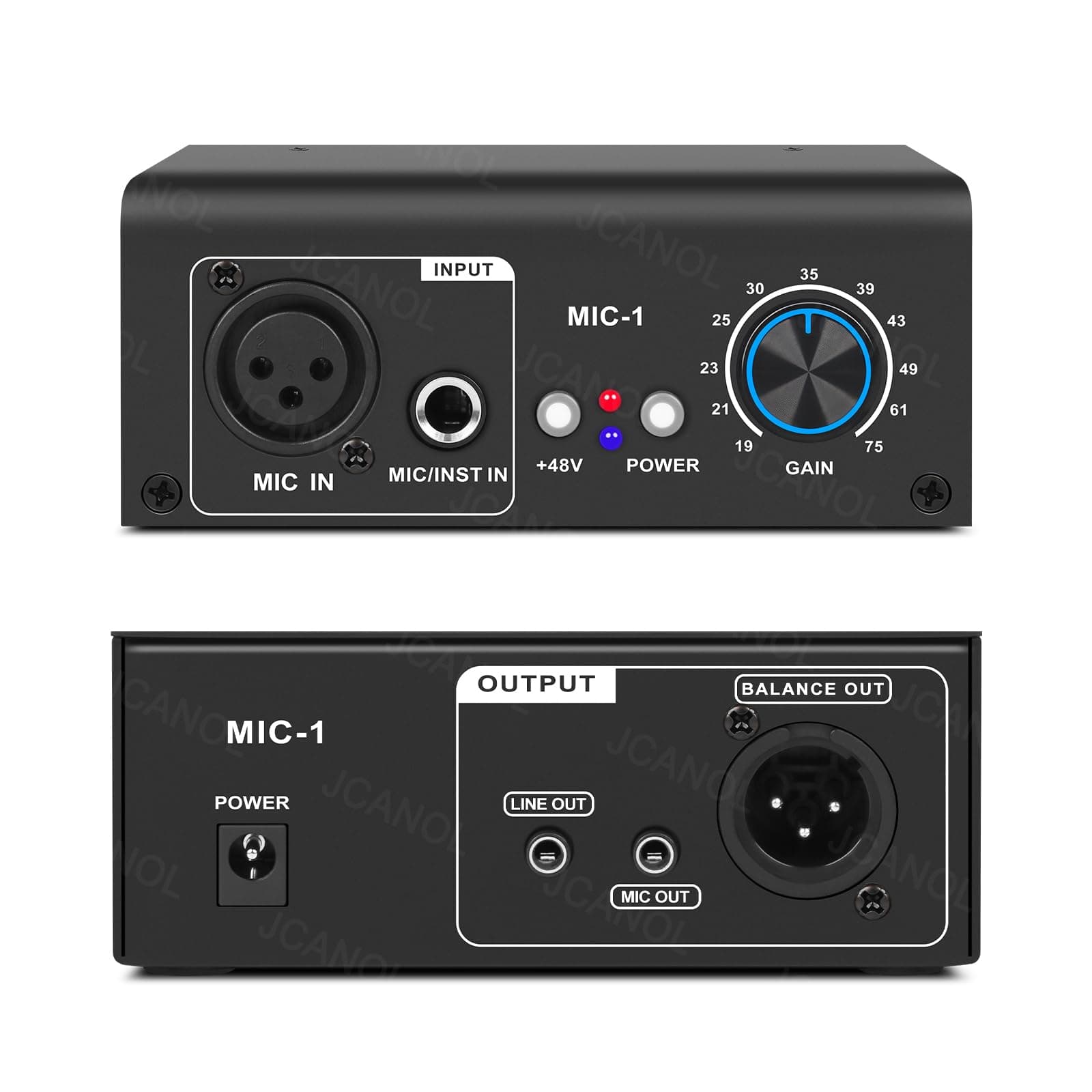 MIC-1 Microphone Preamp Mic Gain Booster with 2 Input Max 75db Gain 48V Phantom Power Ultra-Clean Gain for Dynamic and Condenser Mic