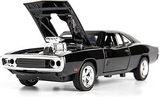 Alloy Metal Pull Back Die-cast Car 1:32 Fast and The Furious Dodge Charger Diecast Metal Pullback Toy car with Openable Doors, Light Music Boys Gifts Toys for Kids -Black
