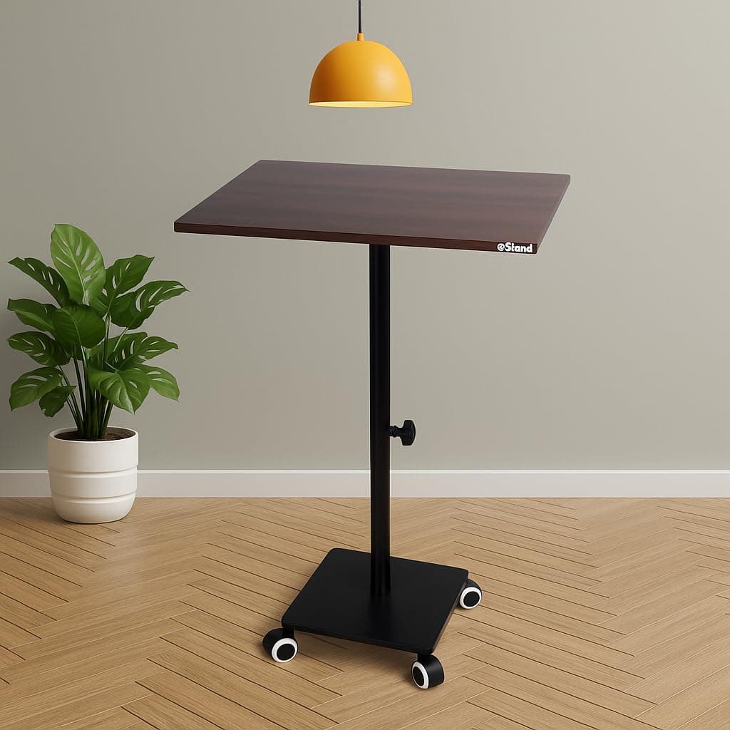 Adjustable Height Overbed Sofa Table with Wheels | Multipurpose Side Table for Laptop, Study, Dining & Work from Home | Wooden Top, Metal Base | Easy to Move & Space-Saving Design (65-100 Cms)