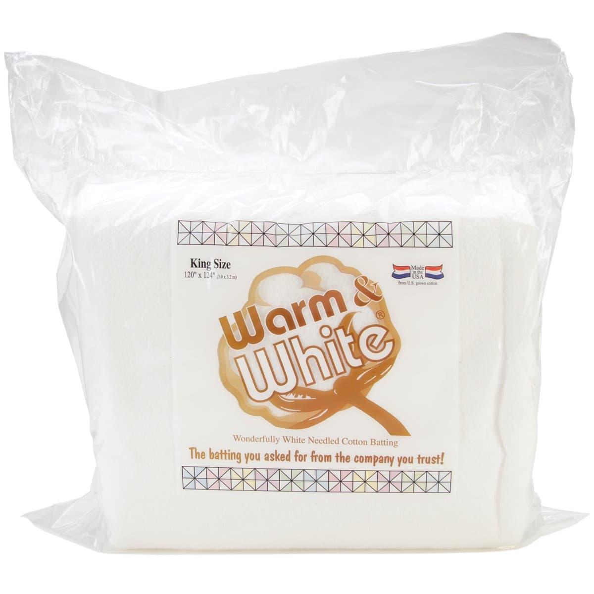 The Warm Company — Warm & White Cotton Batting — King Size 120" x 124" Pre-Cut, Premium Needle-Punched Quilt Batting for Crafts & Quilting