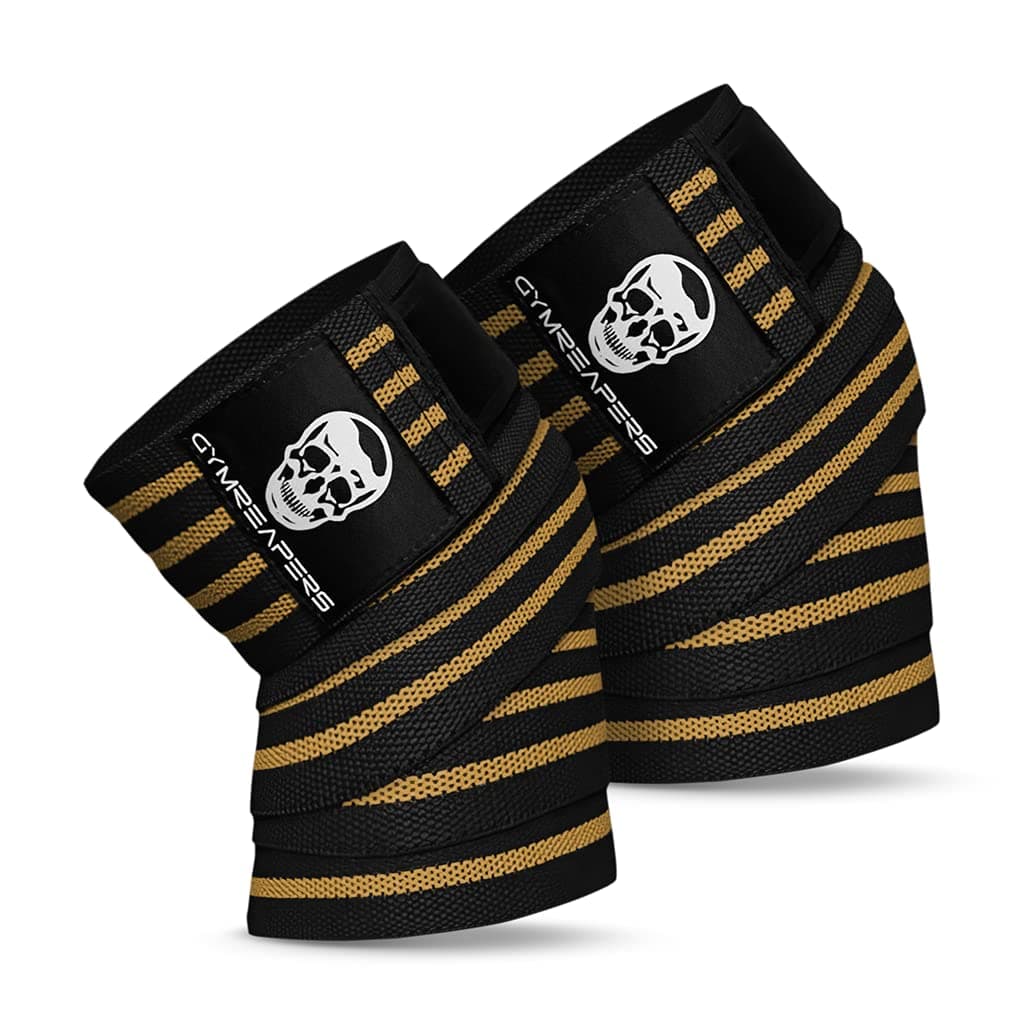 Gymreapers Knee Wraps (Pair) with Strap for Squats, Weightlifting, Powerlifting, Leg Press, and Cross Training - Flexible 72" Knee Wraps for Squatting - for Men & Women (Desert Tan)