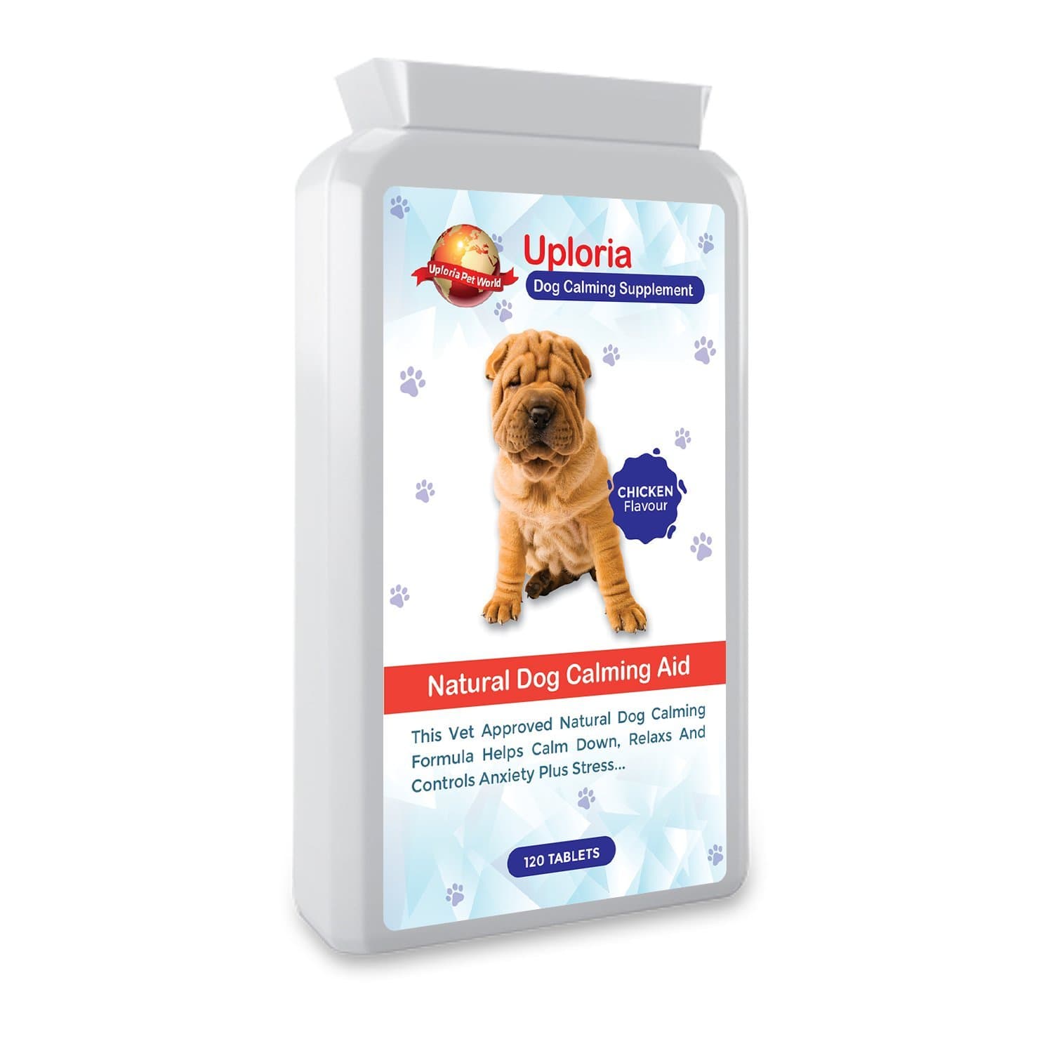 Uploria Pet World 120 Dog Calming Tablets That Work To Reduce Dog Anxiety Relief, Stress, Hyperactivity, Barking Troubles And Promote Relaxation Without Drowsiness